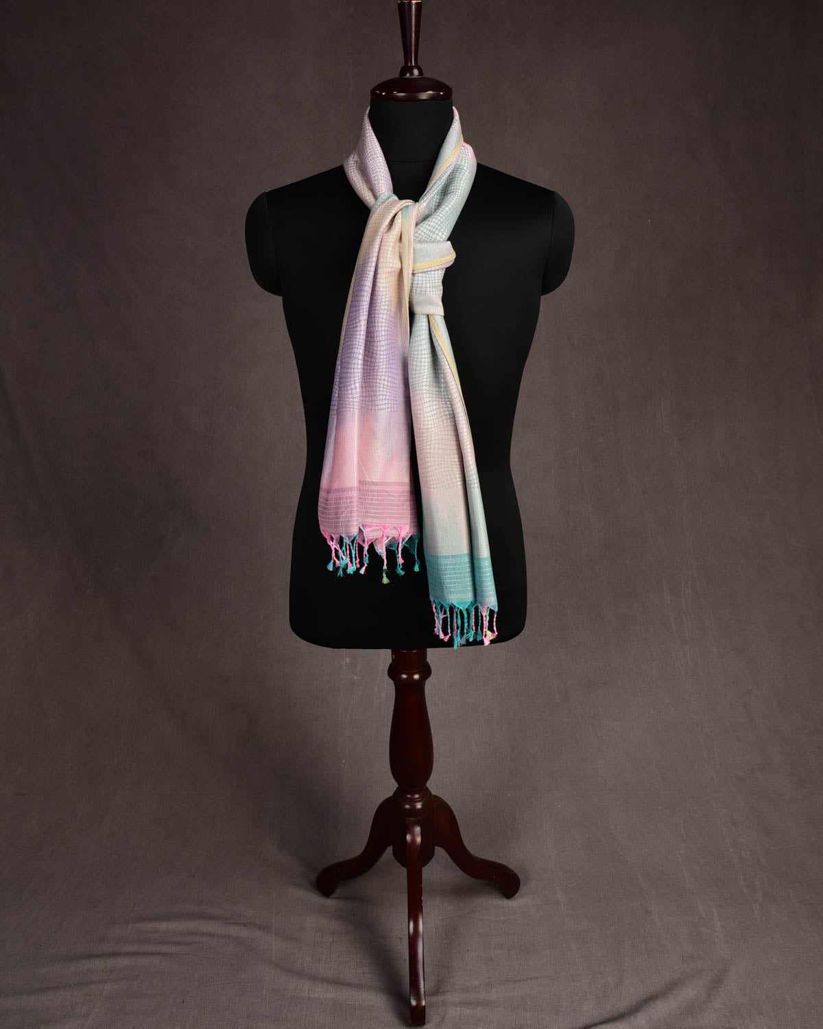 Multi-color Metallic Python Stripes Brocade Handwoven Silk Wool Scarf 80"x22"-HolyWeaves