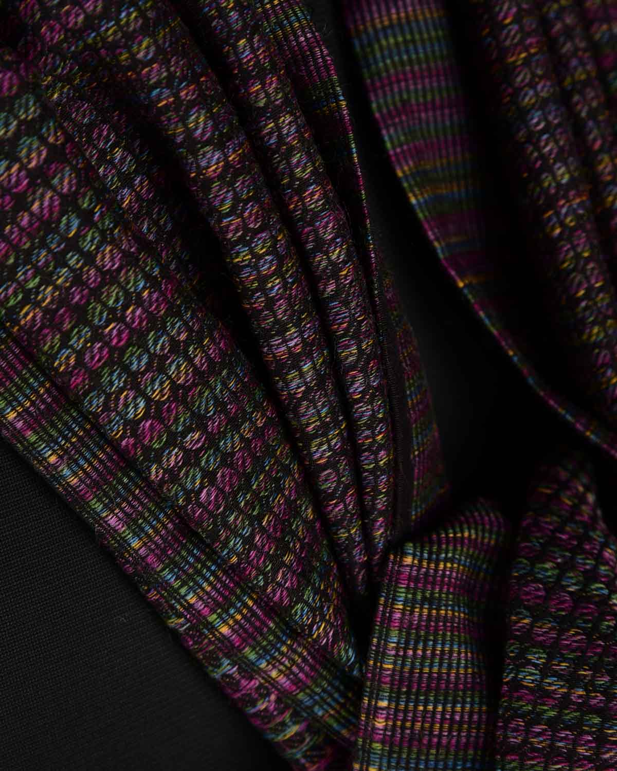 Variegated Black Multi-Color Python Stripes Brocade Handwoven Silk Wool Unisex Scarf 80"x22"-HolyWeaves