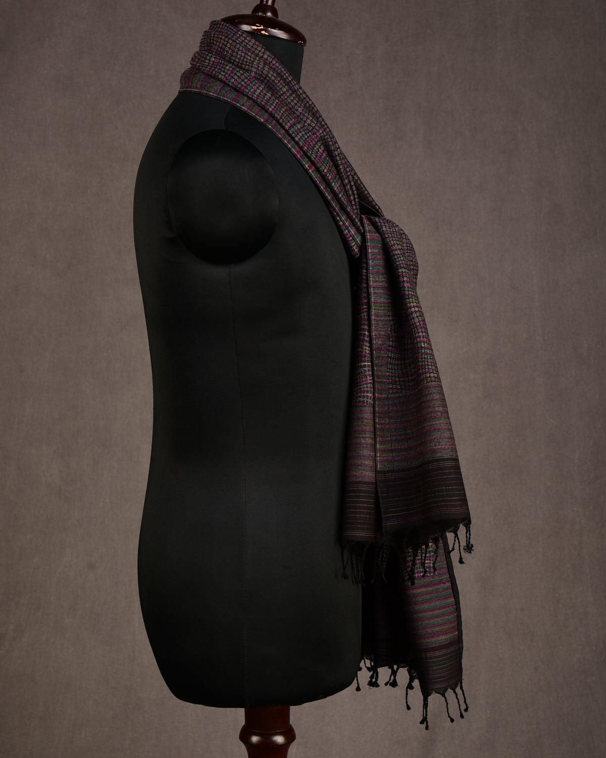 Variegated Black Multi-Color Python Stripes Brocade Handwoven Silk Wool Unisex Scarf 80"x22"-HolyWeaves