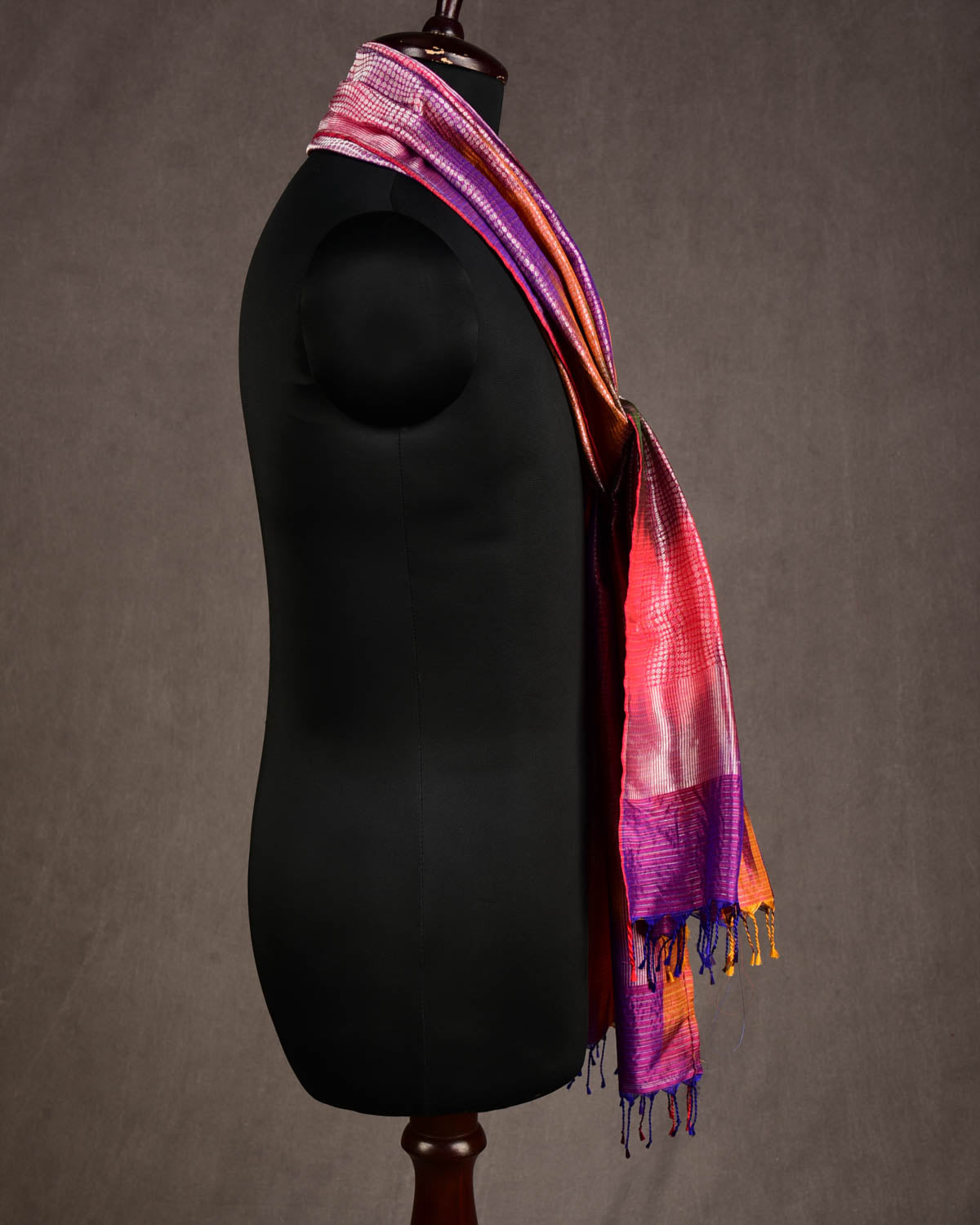 Metallic Multi-color Multi-Color Silver Zari Python Stripes Brocade Handwoven Silk Unisex Scarf 80"x22"-HolyWeaves
