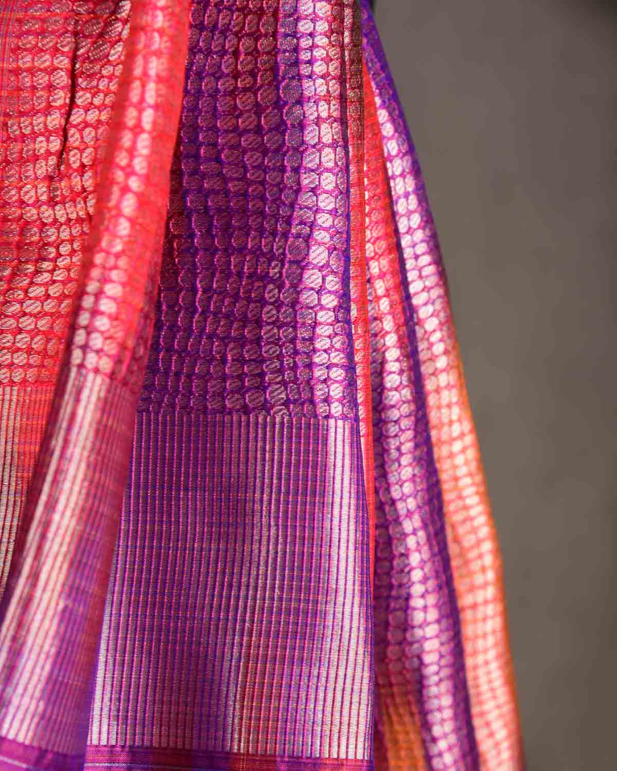 Metallic Multi-color Multi-Color Silver Zari Python Stripes Brocade Handwoven Silk Unisex Scarf 80"x22"-HolyWeaves