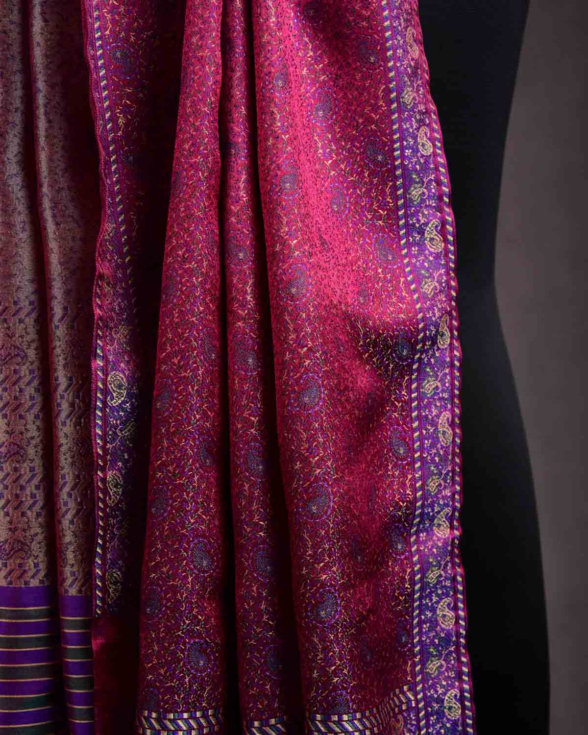 Maroon Tehra Paisley Jamawar Handwoven Silk Unisex Scarf 80"x22"-HolyWeaves