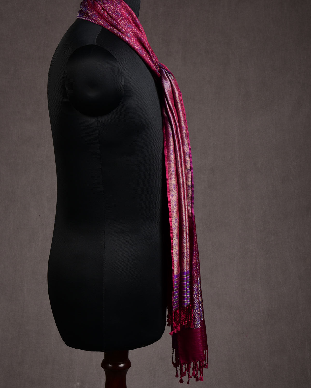 Maroon Tehra Paisley Jamawar Handwoven Silk Unisex Scarf 80"x22"-HolyWeaves