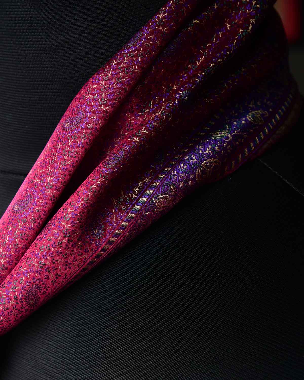 Maroon Tehra Paisley Jamawar Handwoven Silk Unisex Scarf 80"x22"-HolyWeaves