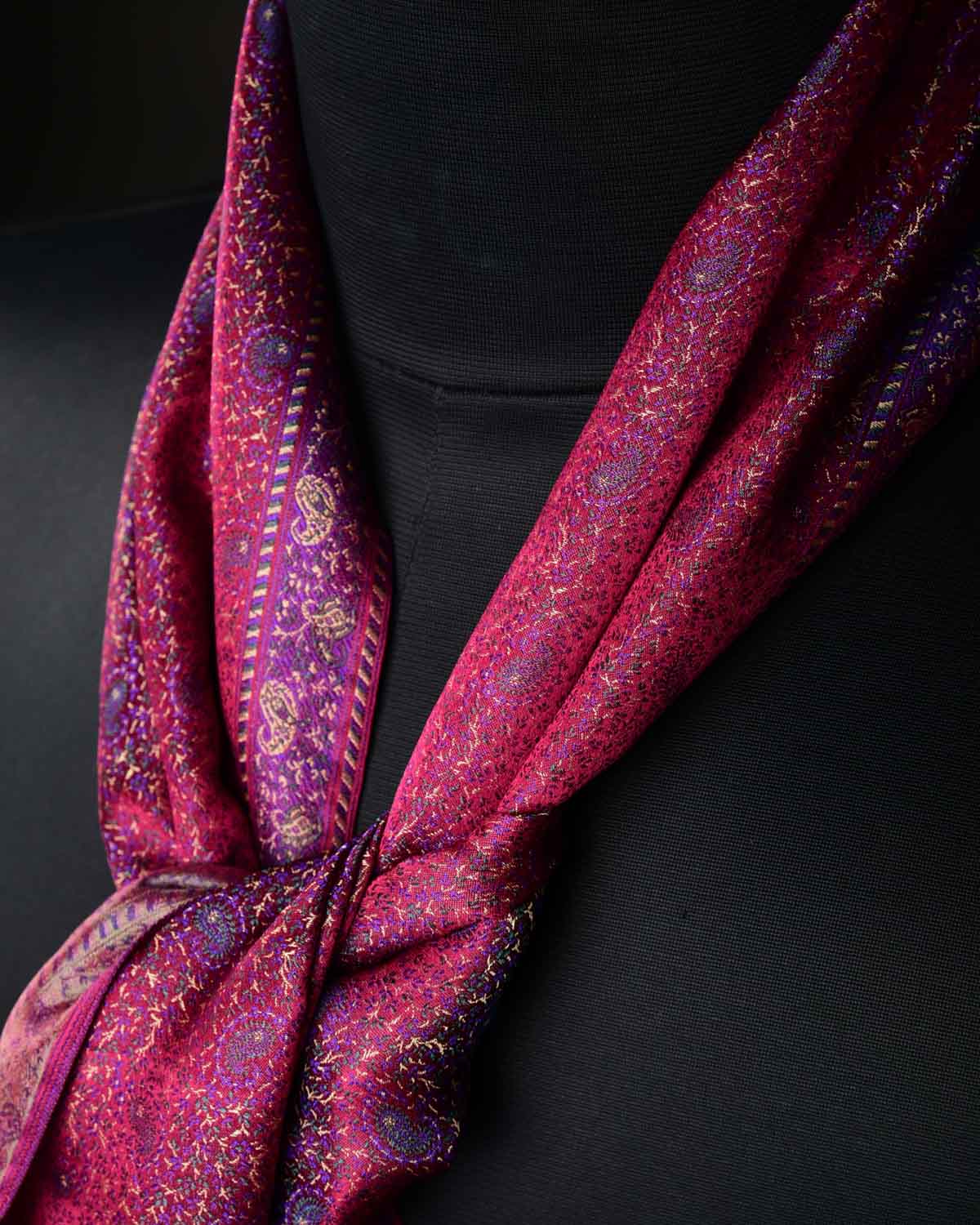 Maroon Tehra Paisley Jamawar Handwoven Silk Unisex Scarf 80"x22"-HolyWeaves