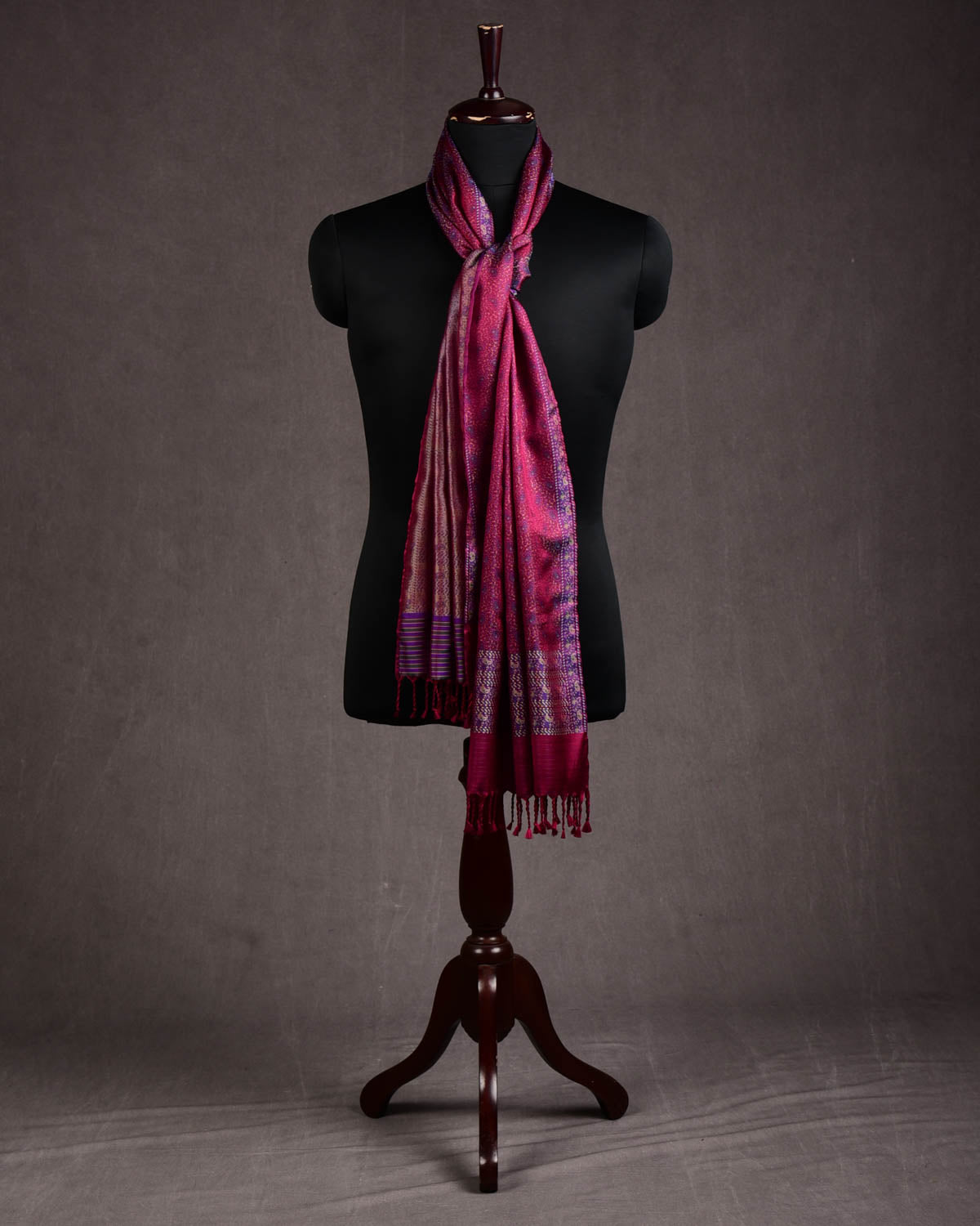 Maroon Tehra Paisley Jamawar Handwoven Silk Unisex Scarf 80"x22"-HolyWeaves