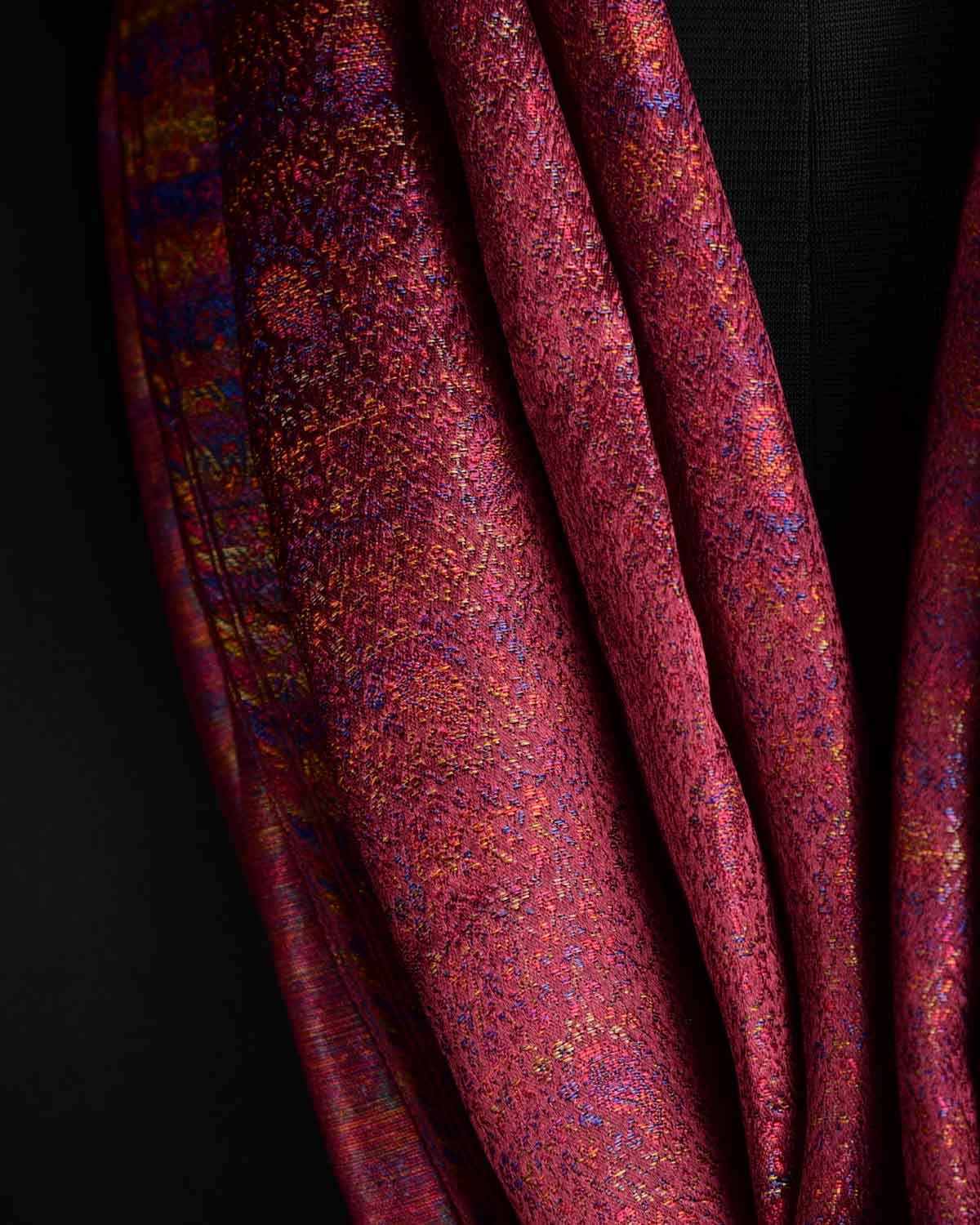 Metallic Mahogany Tehra Paisley Jamawar Handwoven Silk Unisex Scarf 80"x22"-HolyWeaves