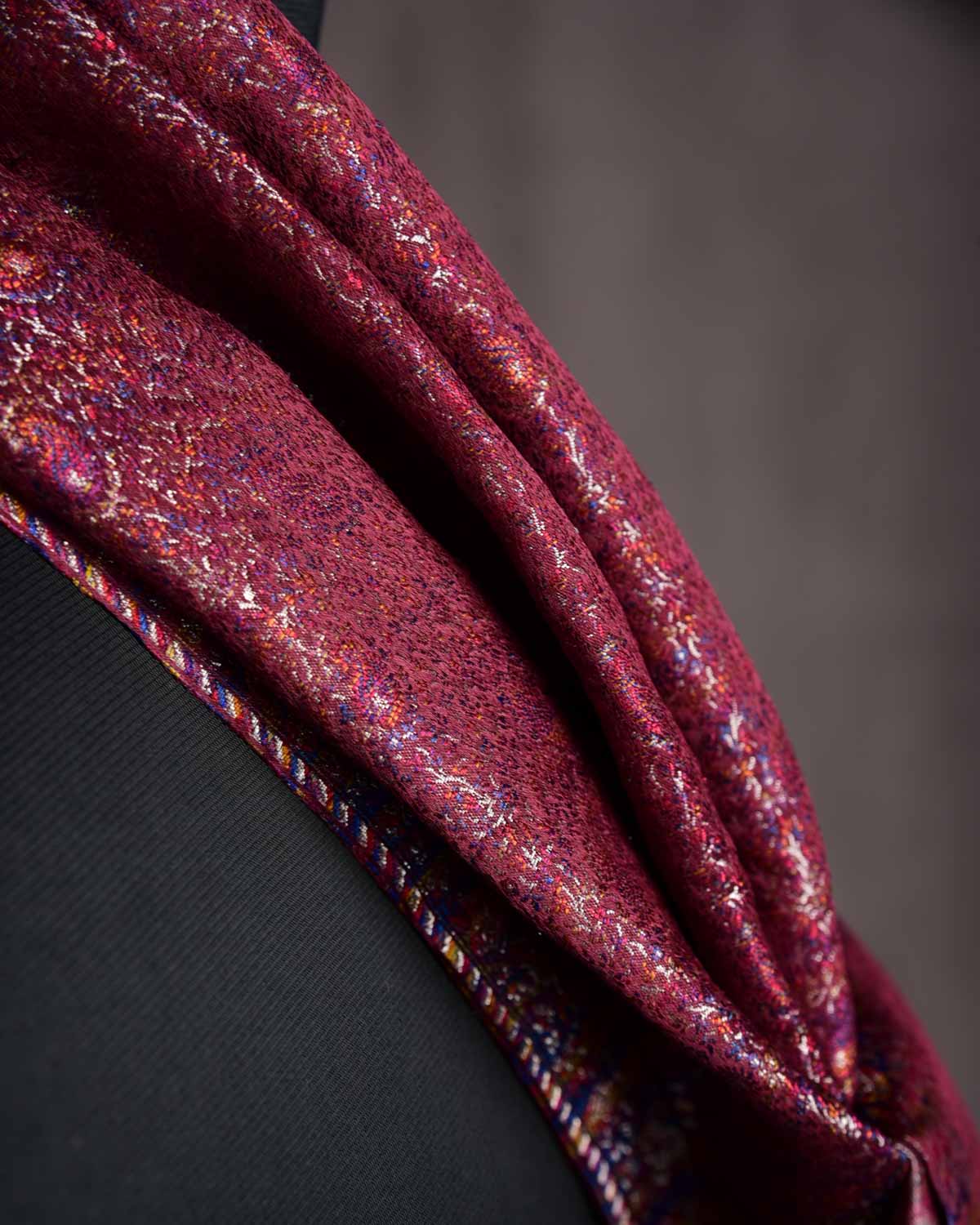 Metallic Mahogany Tehra Paisley Jamawar Handwoven Silk Unisex Scarf 80"x22"-HolyWeaves