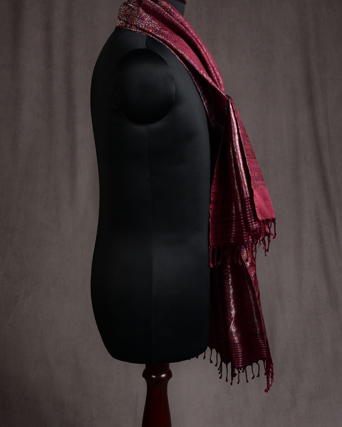 Metallic Mahogany Tehra Paisley Jamawar Handwoven Silk Unisex Scarf 80"x22"-HolyWeaves