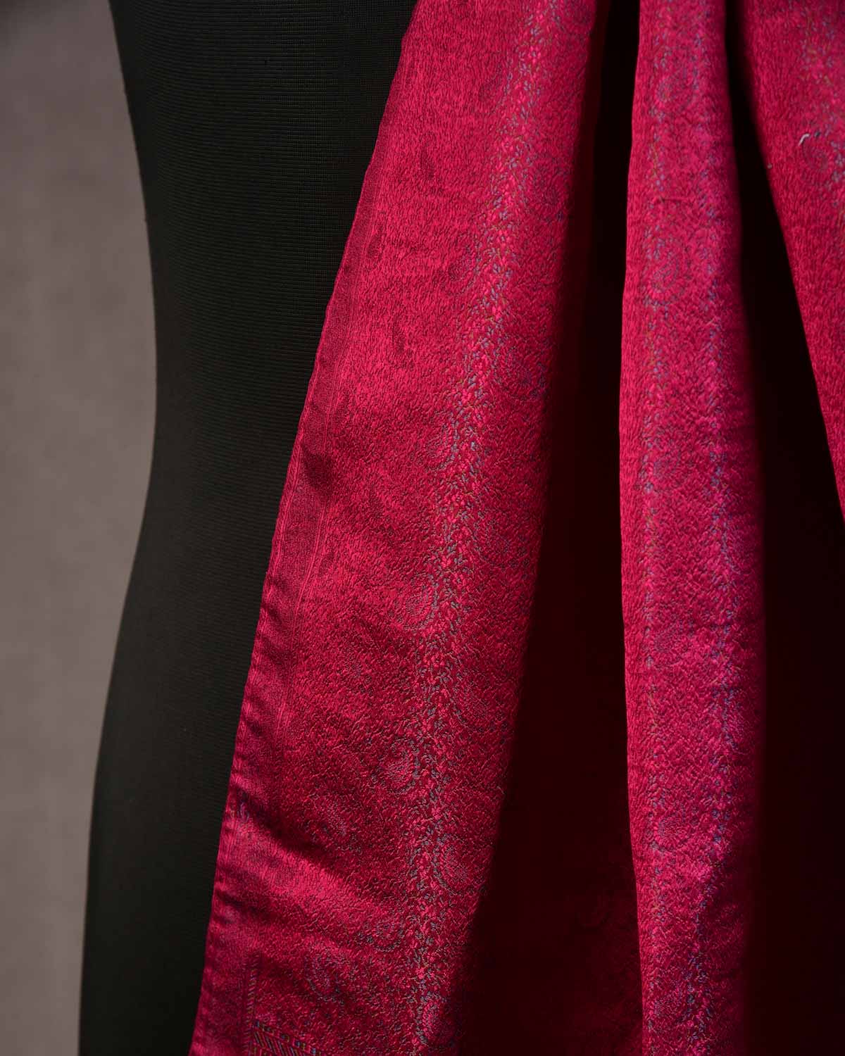 Metallic Maroon Tehra Paisley Jamawar Handwoven Silk Unisex Scarf 80"x22"-HolyWeaves