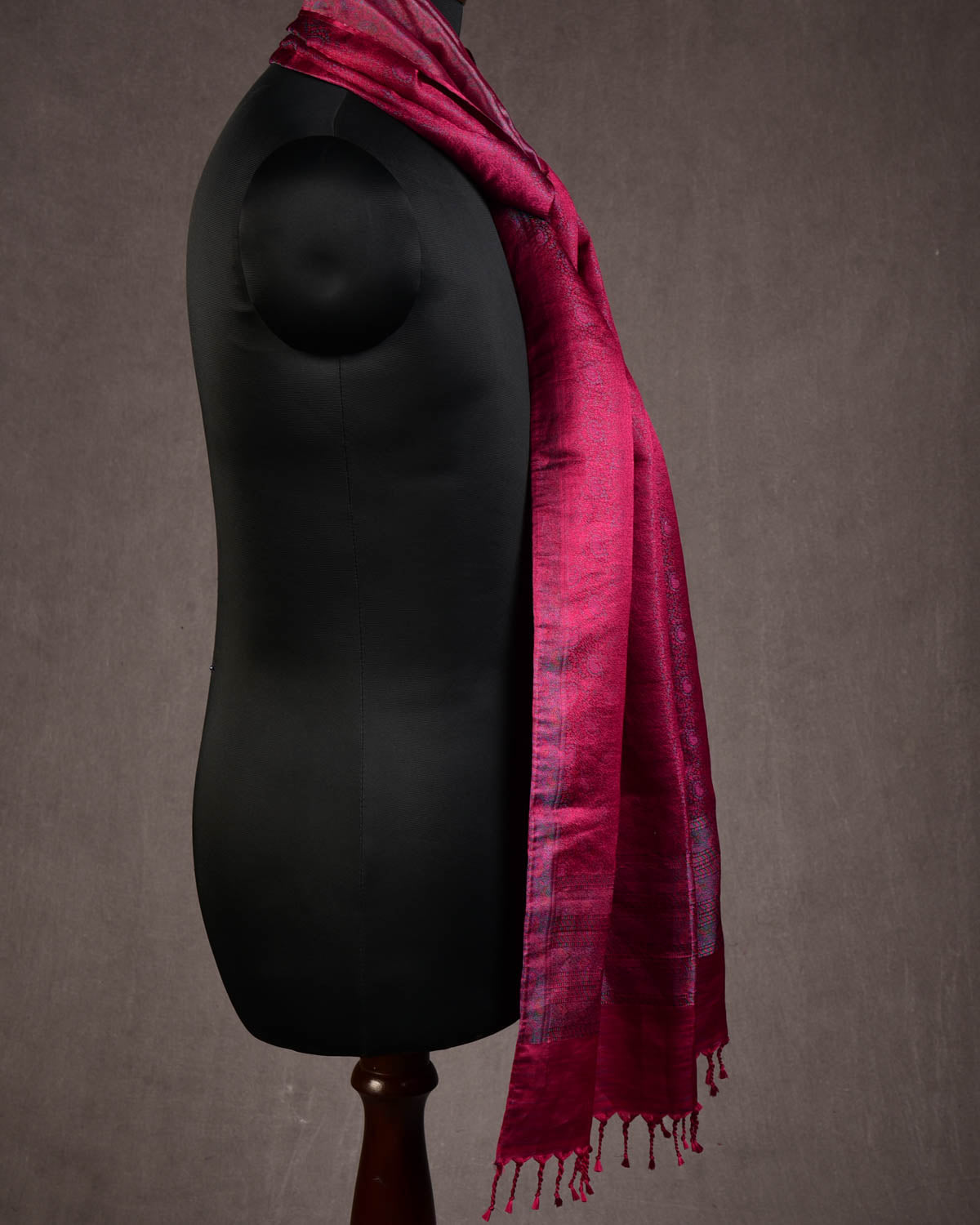 Metallic Maroon Tehra Paisley Jamawar Handwoven Silk Unisex Scarf 80"x22"-HolyWeaves