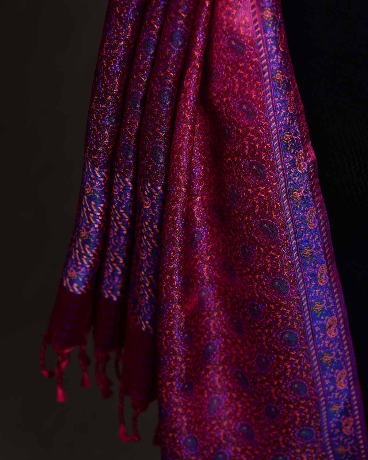 Shot Garnet Tehra Paisley Jamawar Handwoven Silk Unisex Scarf 80"x22"-HolyWeaves