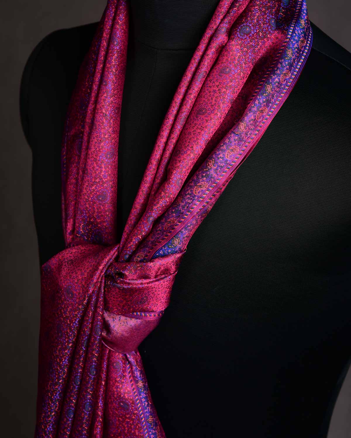 Shot Garnet Tehra Paisley Jamawar Handwoven Silk Unisex Scarf 80"x22"-HolyWeaves