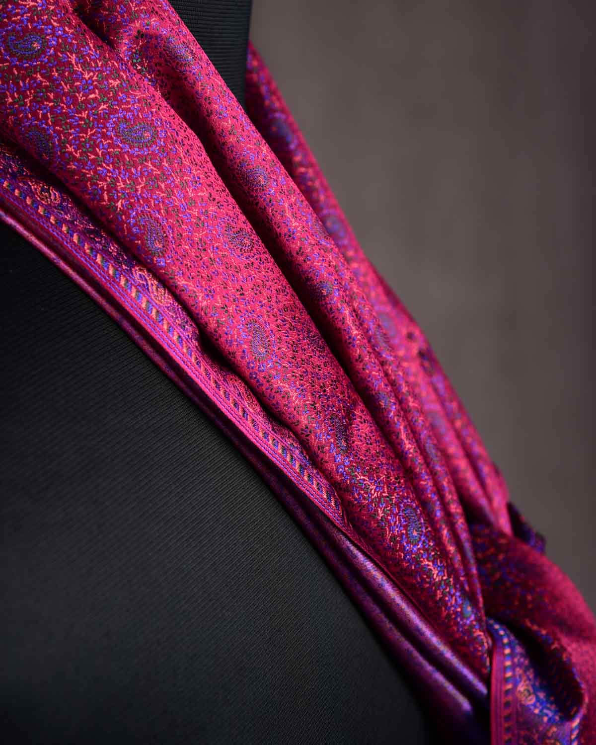 Shot Garnet Tehra Paisley Jamawar Handwoven Silk Unisex Scarf 80"x22"-HolyWeaves