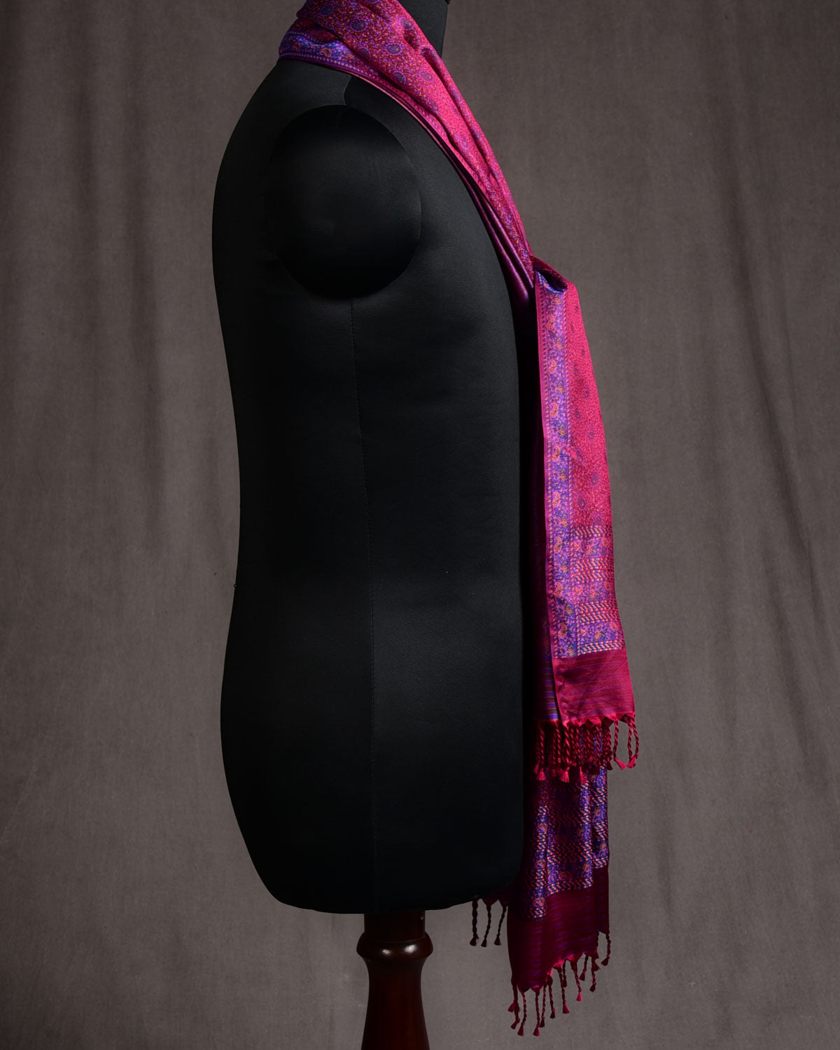 Shot Garnet Tehra Paisley Jamawar Handwoven Silk Unisex Scarf 80"x22"-HolyWeaves