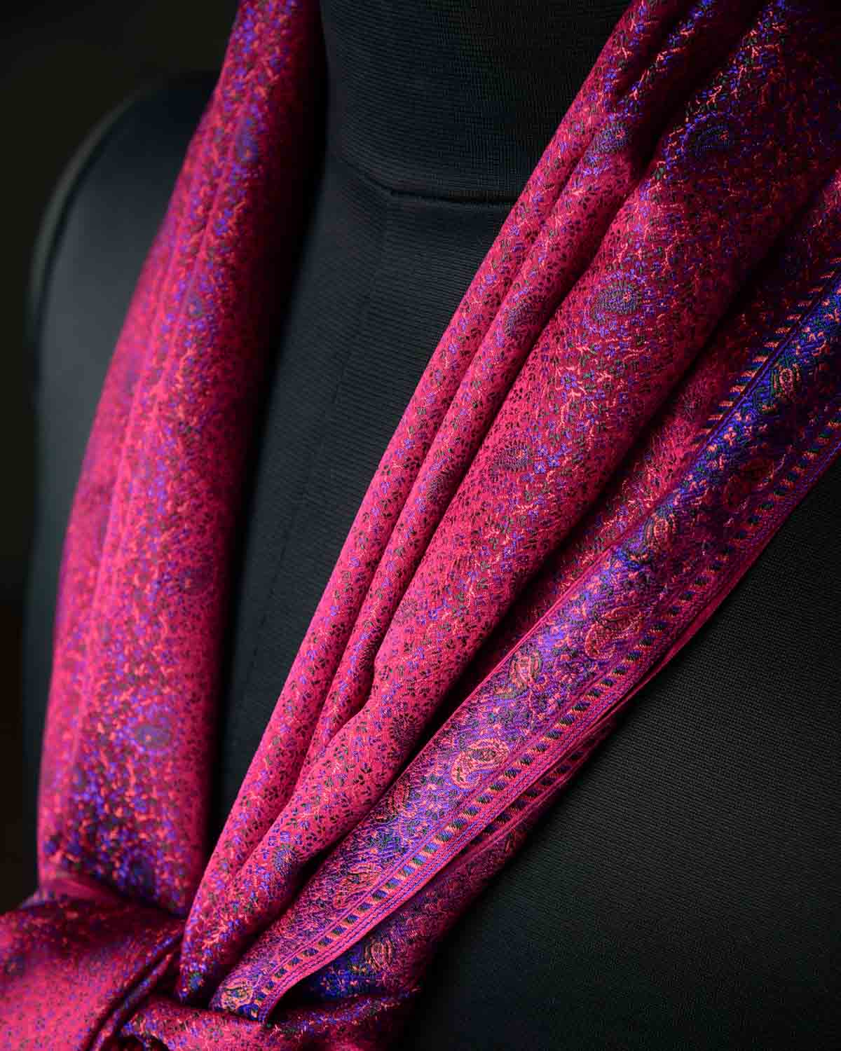 Shot Garnet Tehra Paisley Jamawar Handwoven Silk Unisex Scarf 80"x22"-HolyWeaves