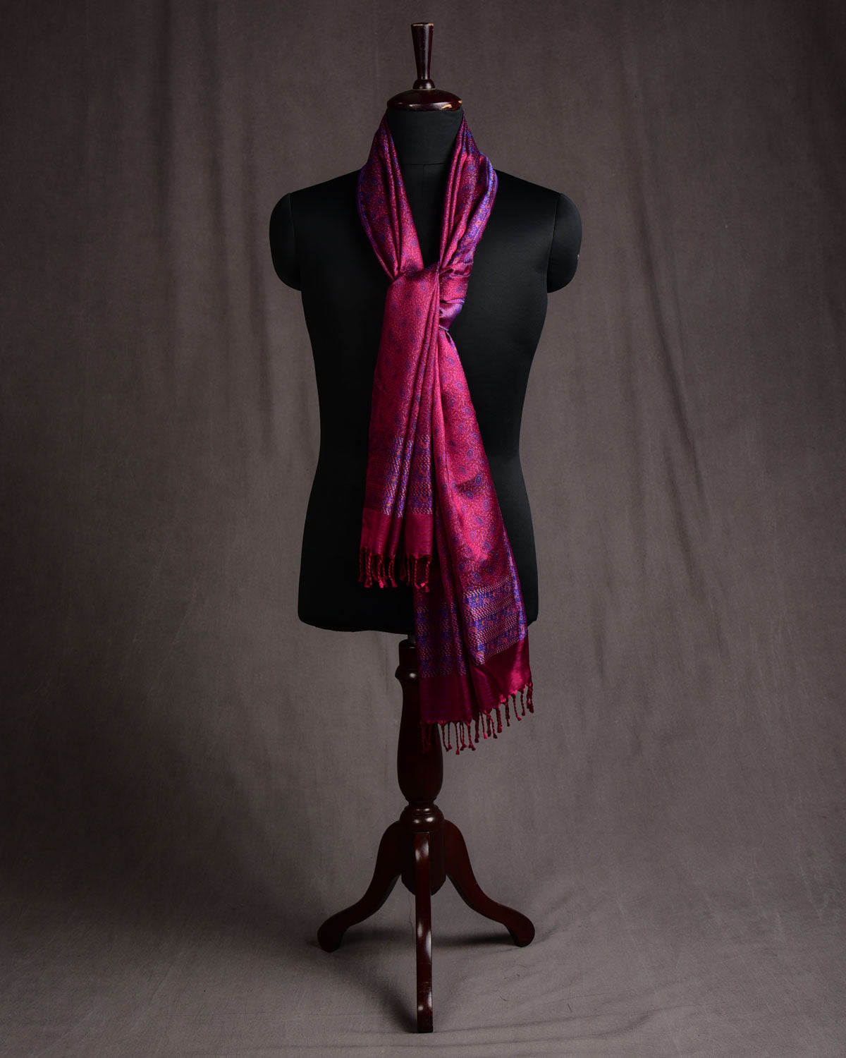 Shot Garnet Tehra Paisley Jamawar Handwoven Silk Unisex Scarf 80"x22"-HolyWeaves