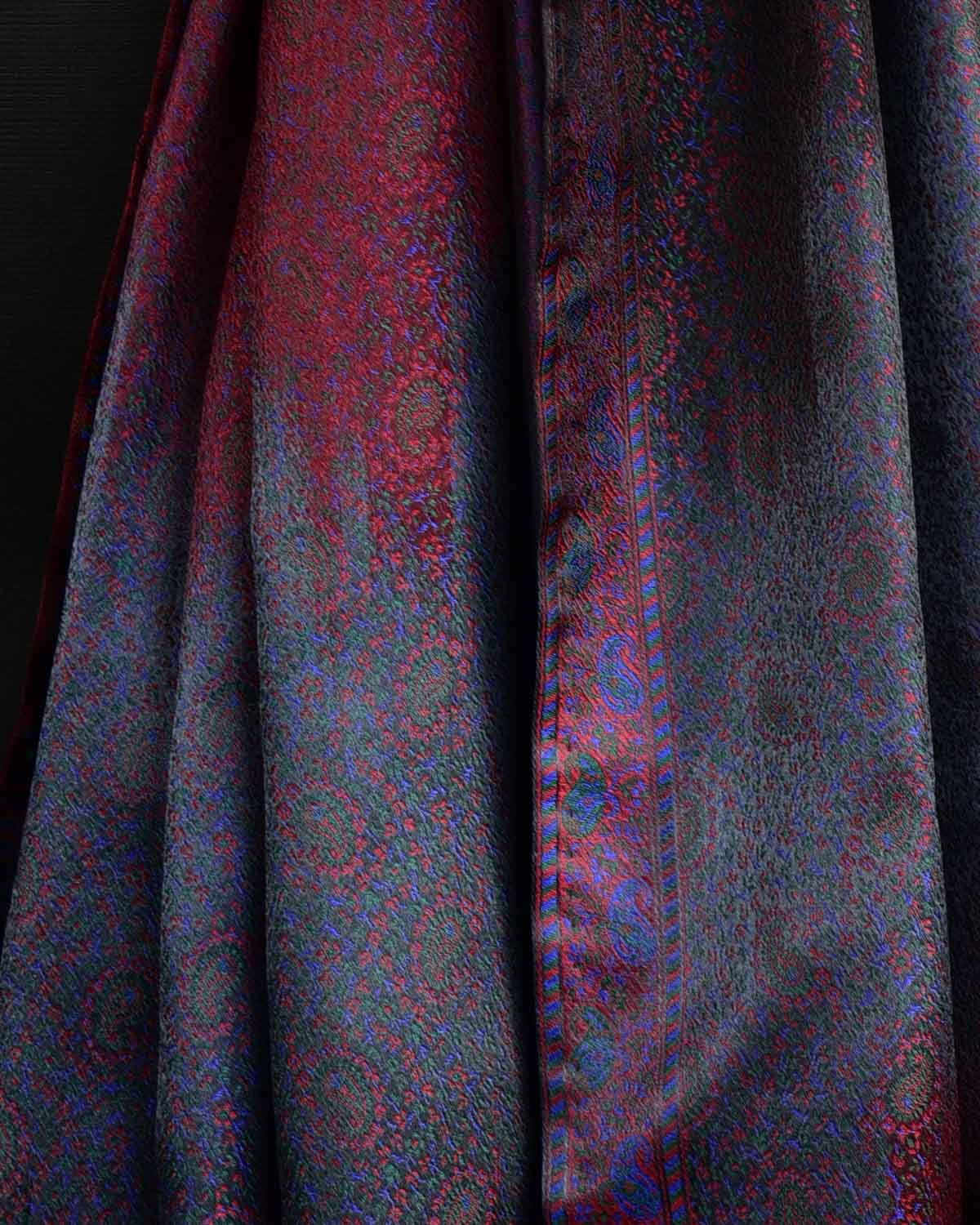 Ombre Multi-color Tehra Paisley Satin Jamawar Handwoven Silk Unisex Scarf 80"x22"-HolyWeaves