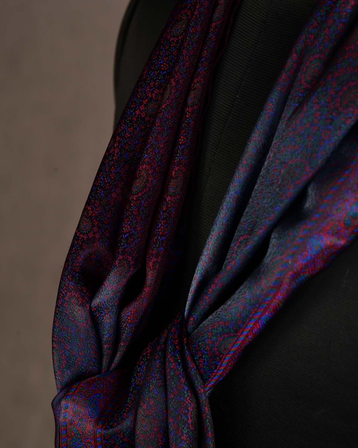 Ombre Multi-color Tehra Paisley Satin Jamawar Handwoven Silk Unisex Scarf 80"x22"-HolyWeaves