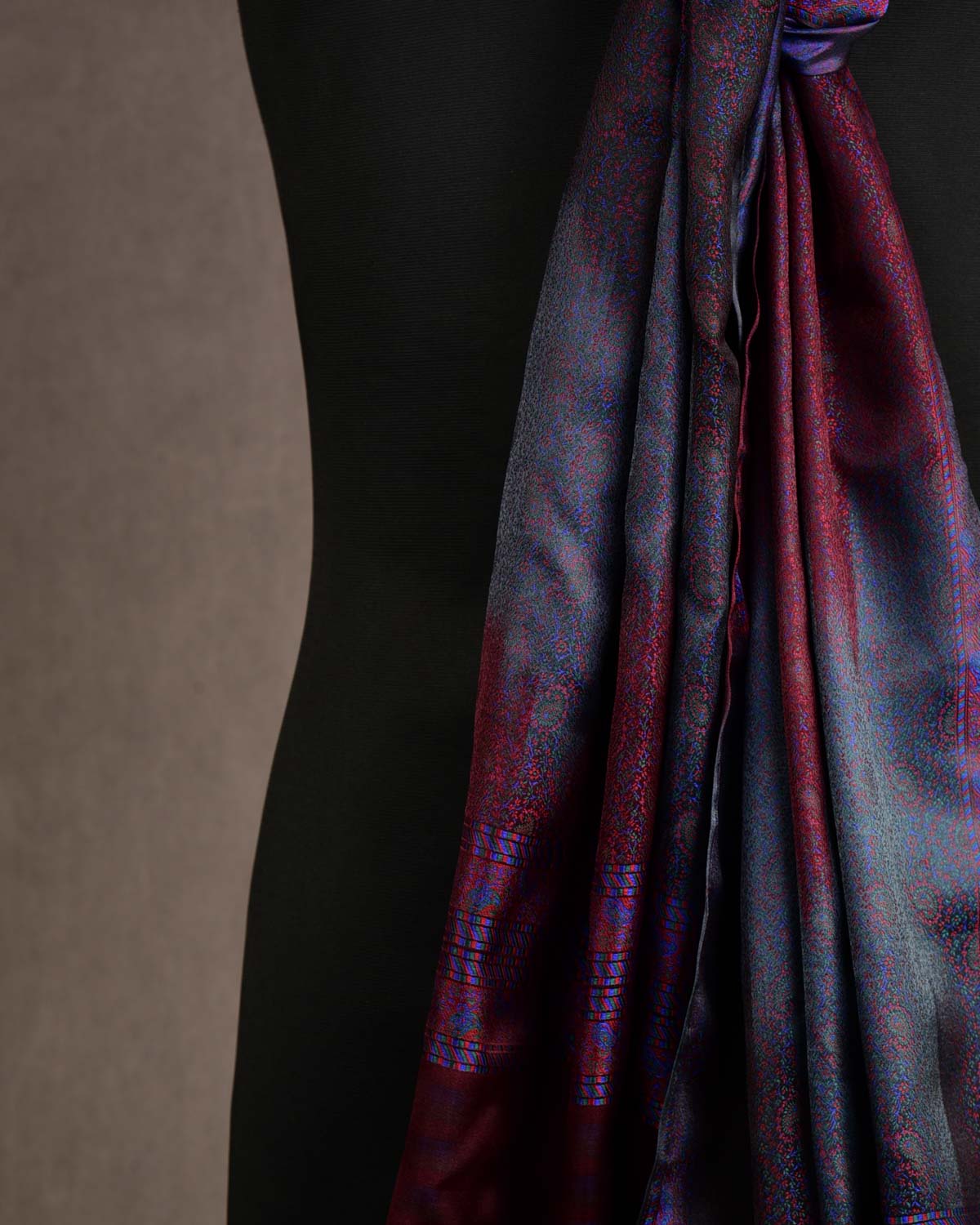 Multi-color Tehra Paisley Satin Jamawar Handwoven Silk Unisex Scarf 80"x22"-HolyWeaves