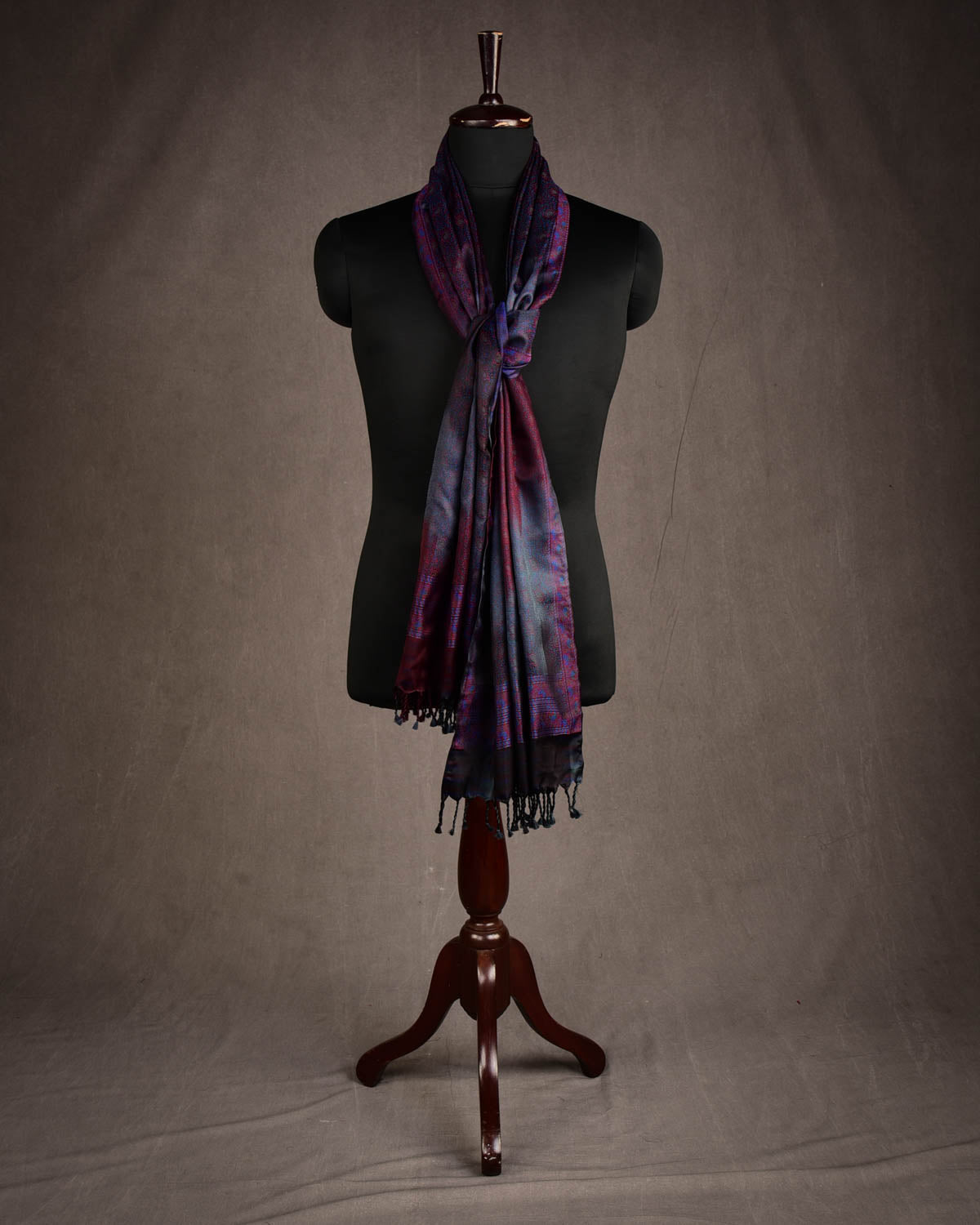 Multi-color Tehra Paisley Satin Jamawar Handwoven Silk Unisex Scarf 80"x22"-HolyWeaves