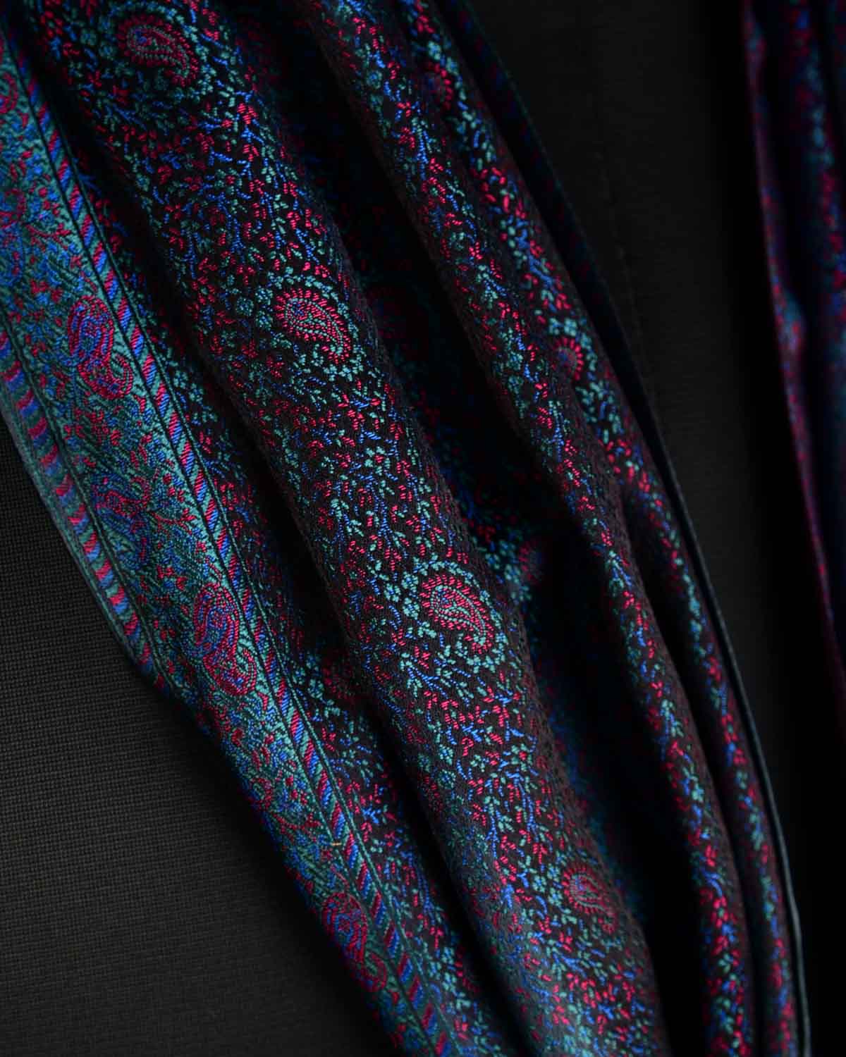 Multi-color Tehra Paisley Satin Jamawar Handwoven Silk Unisex Scarf 80"x22"-HolyWeaves