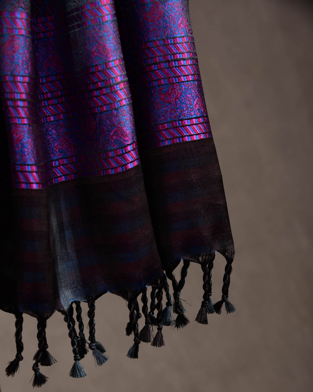 Multi-color Tehra Paisley Satin Jamawar Handwoven Silk Unisex Scarf 80"x22"-HolyWeaves