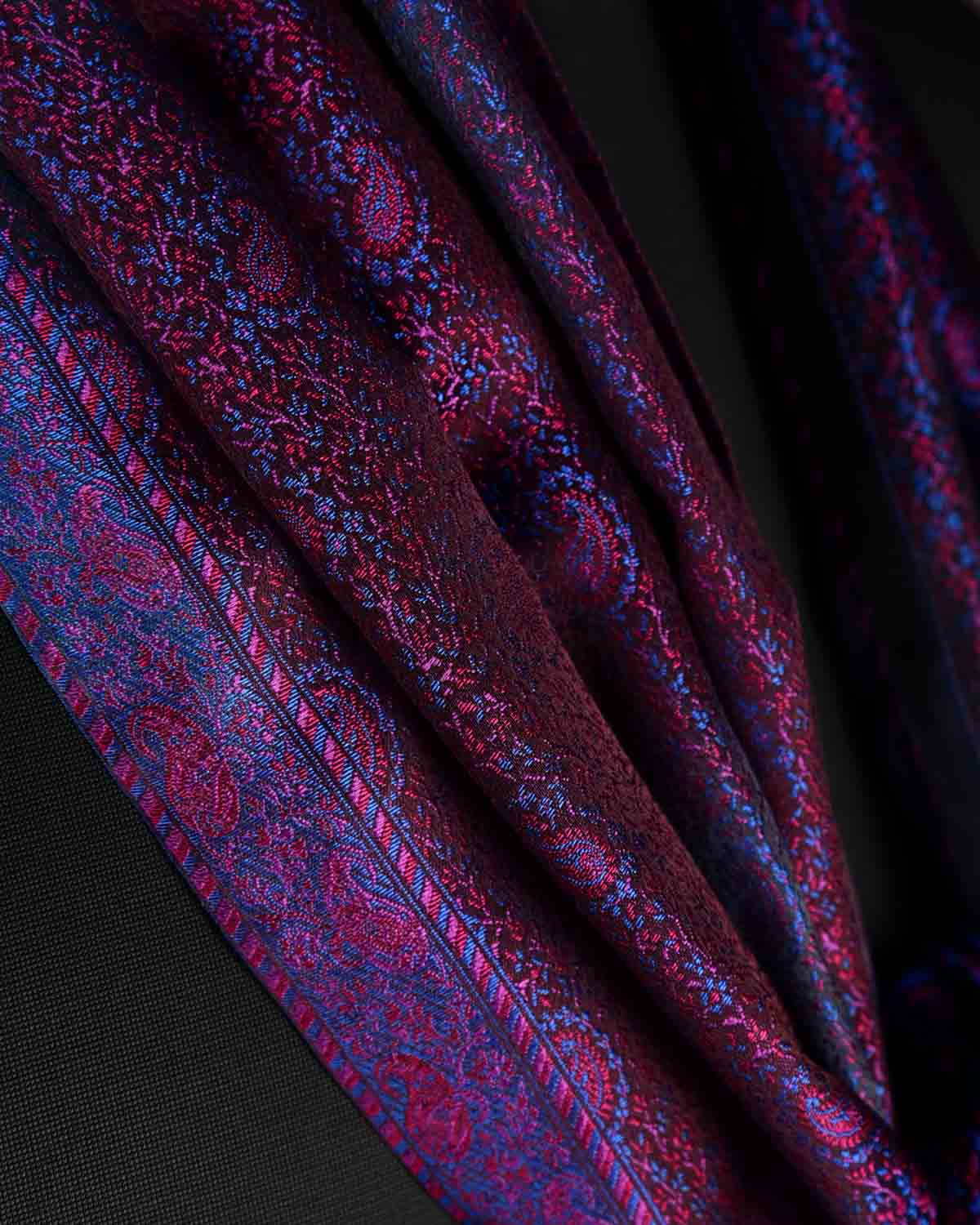 Multi-color Tehra Paisley Satin Jamawar Handwoven Silk Unisex Scarf 80"x22"-HolyWeaves