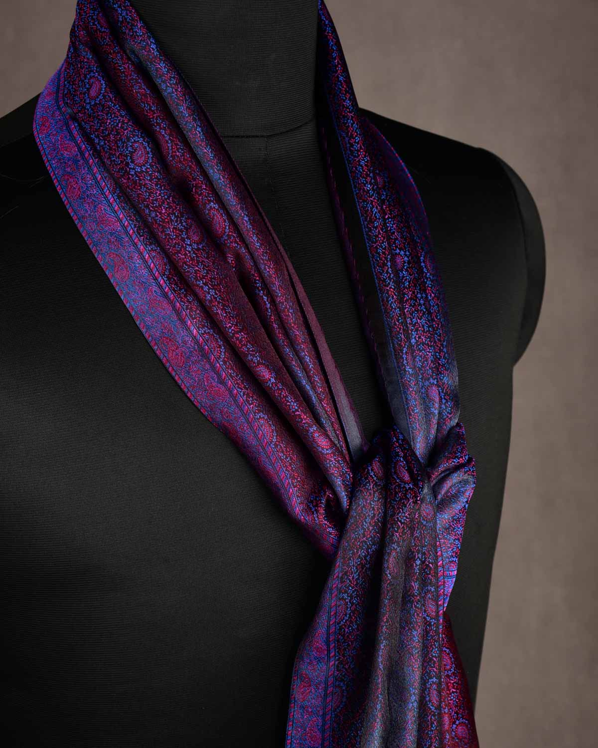 Multi-color Tehra Paisley Satin Jamawar Handwoven Silk Unisex Scarf 80"x22"-HolyWeaves