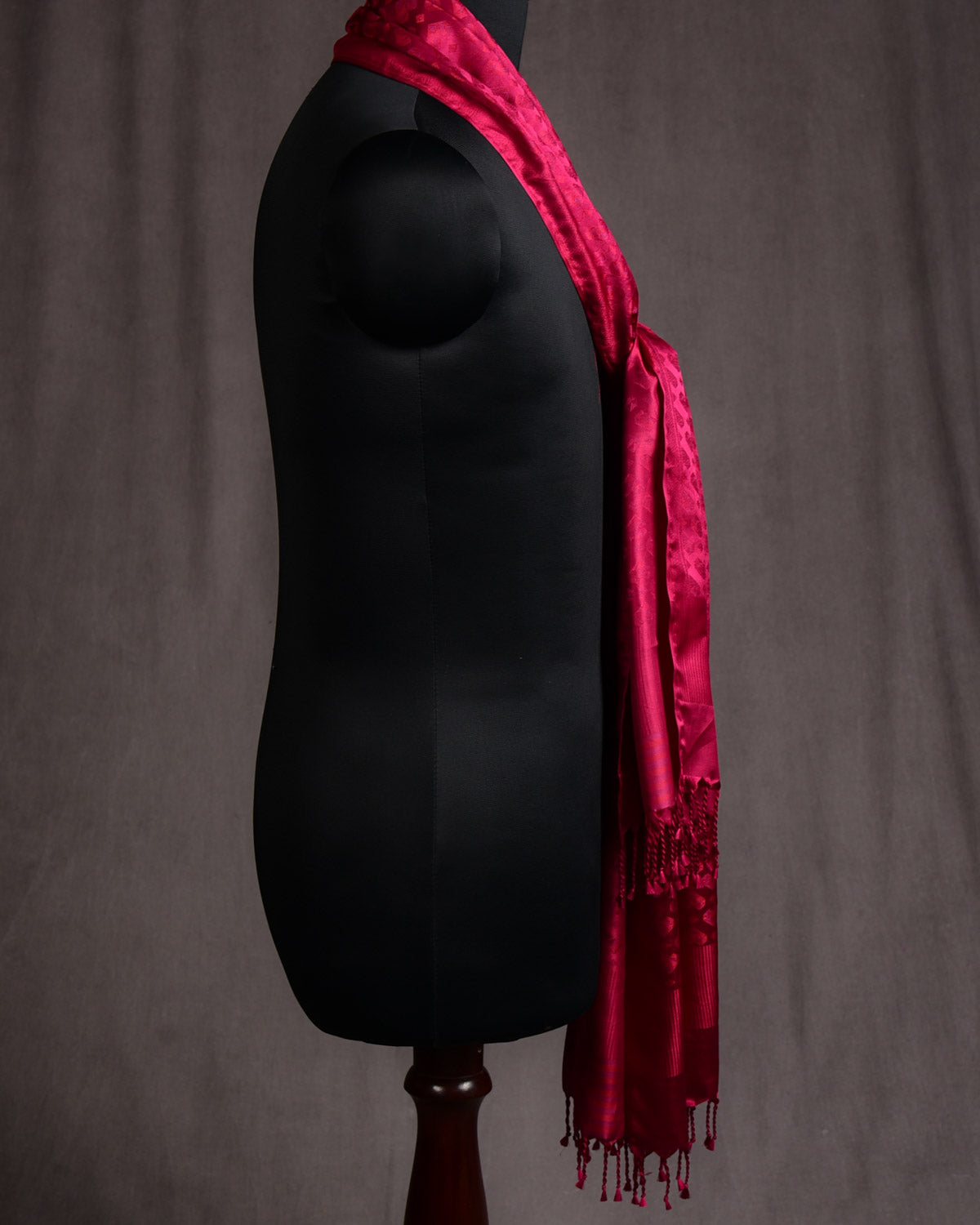 Maroon Diamond Hearts Satin Jamawar Handwoven Silk Unisex Scarf 80"x22"-HolyWeaves