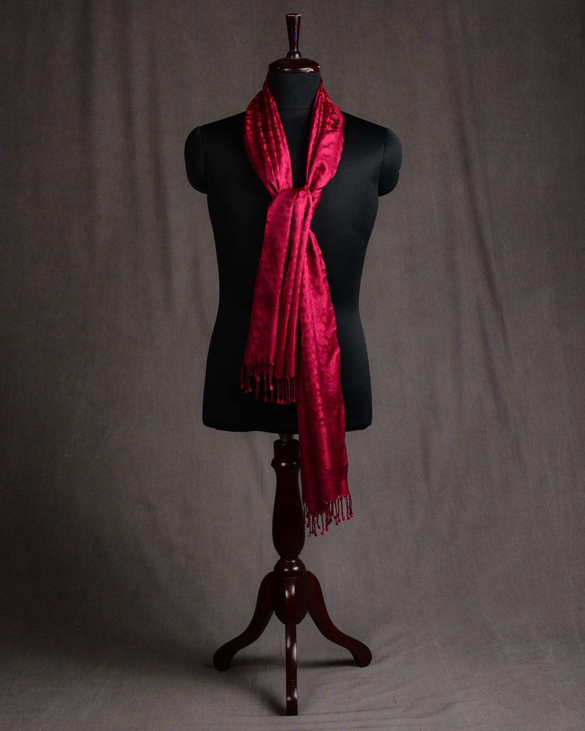 Maroon Diamond Hearts Satin Jamawar Handwoven Silk Unisex Scarf 80"x22"-HolyWeaves