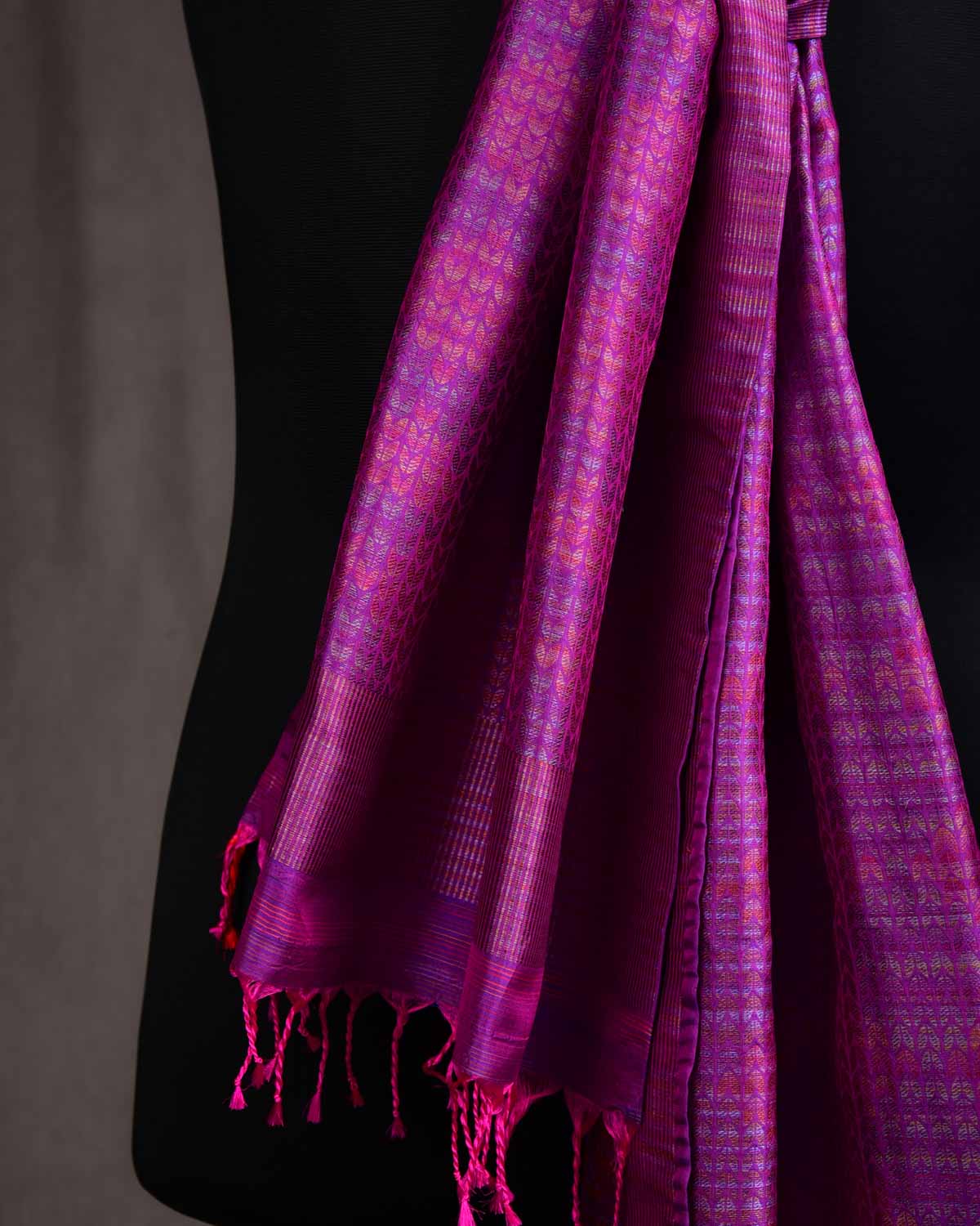 Multi-color Purple Herring Bone Tanchoi Handwoven Silk Unisex Scarf 80"x22"-HolyWeaves