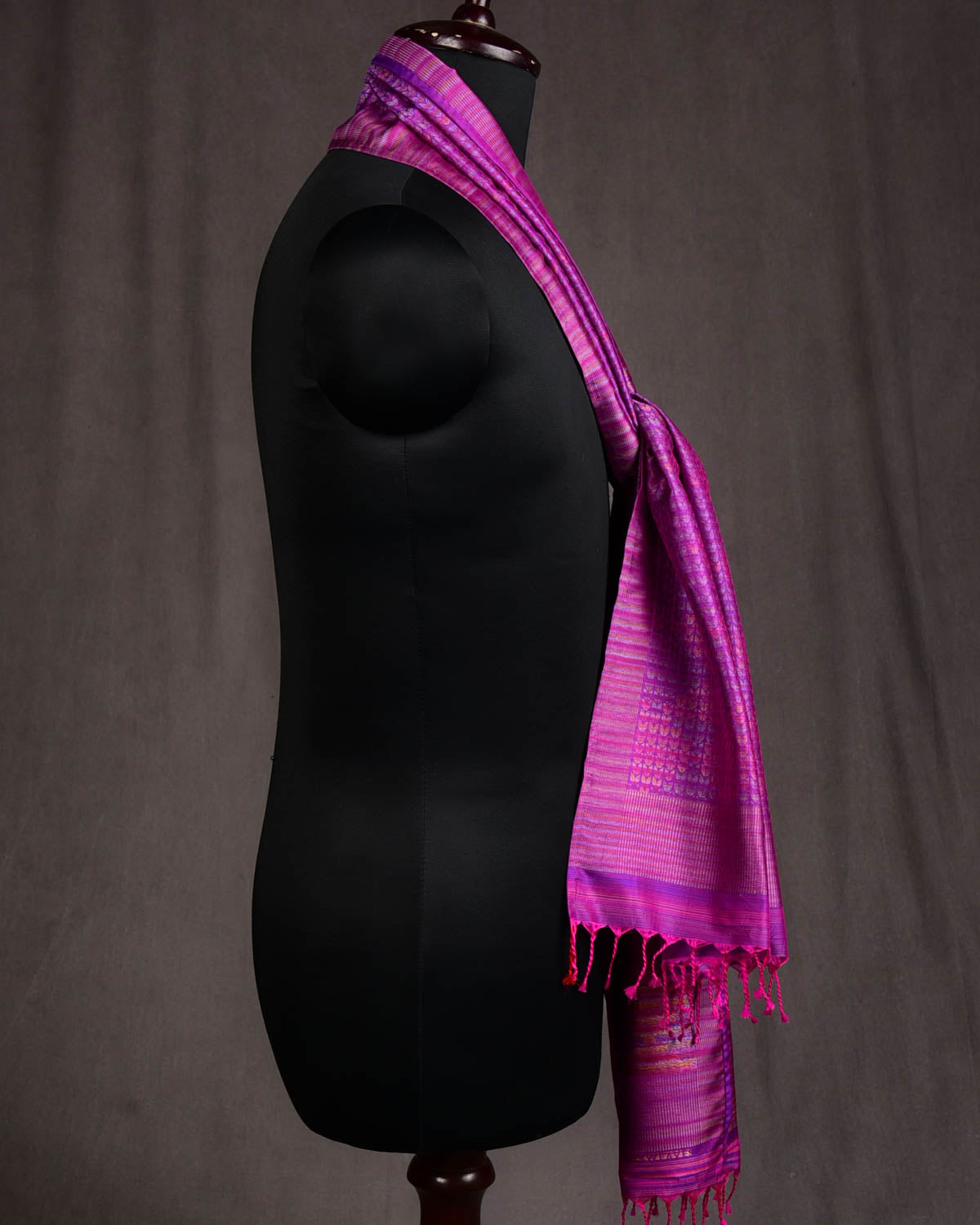 Multi-color Purple Herring Bone Tanchoi Handwoven Silk Unisex Scarf 80"x22"-HolyWeaves