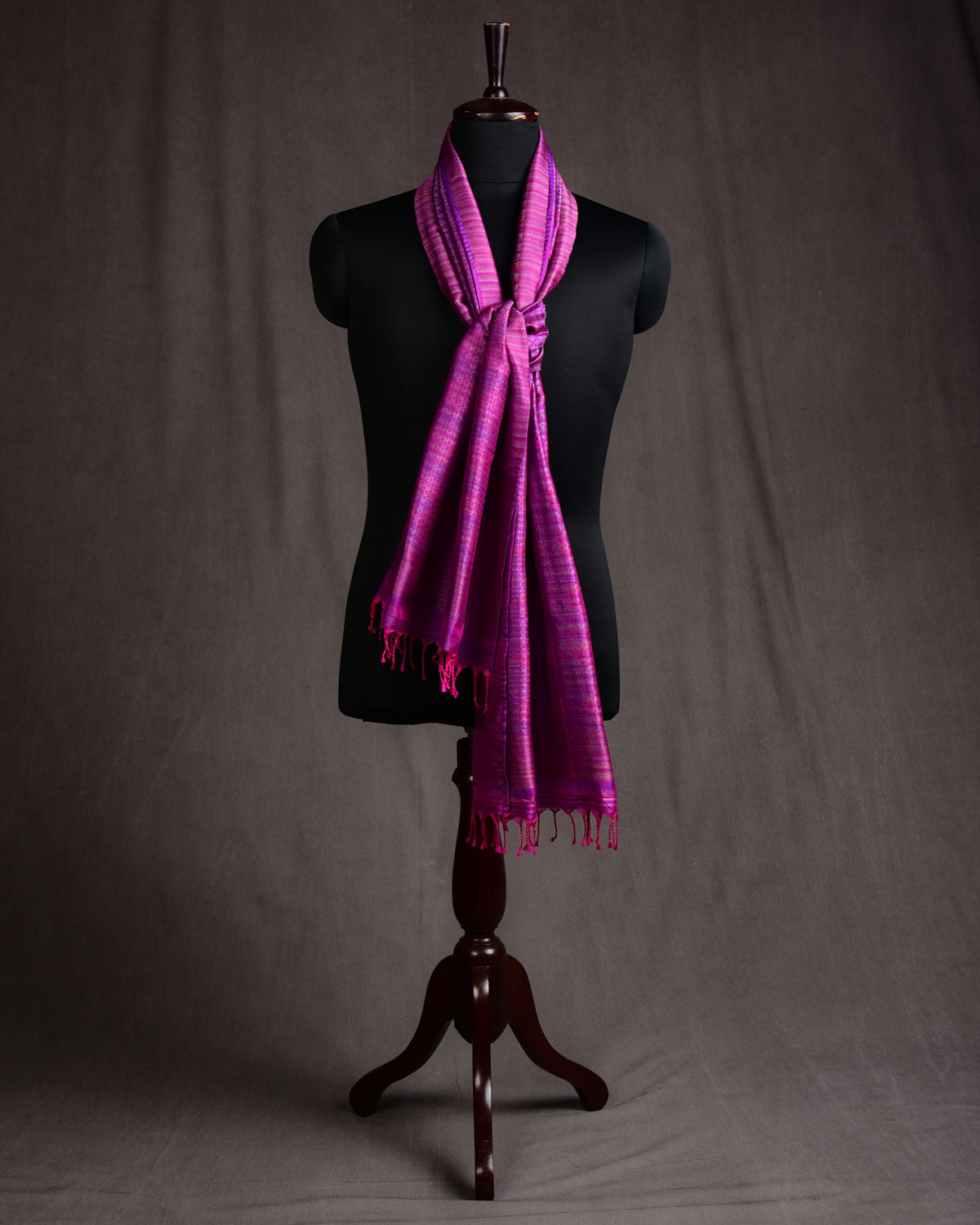 Multi-color Purple Herring Bone Tanchoi Handwoven Silk Unisex Scarf 80"x22"-HolyWeaves