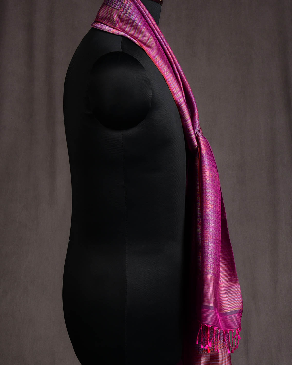 Multi-color Blue Megenta Herring Bone Tanchoi Handwoven Silk Unisex Scarf 80"x22"-HolyWeaves