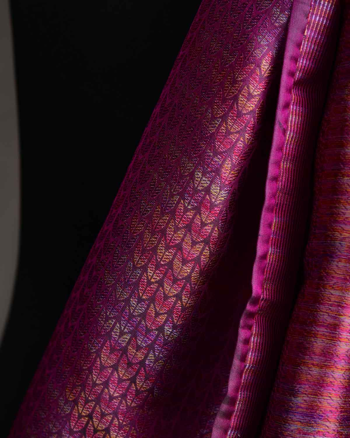 Multi-color Blue Megenta Herring Bone Tanchoi Handwoven Silk Unisex Scarf 80"x22"-HolyWeaves