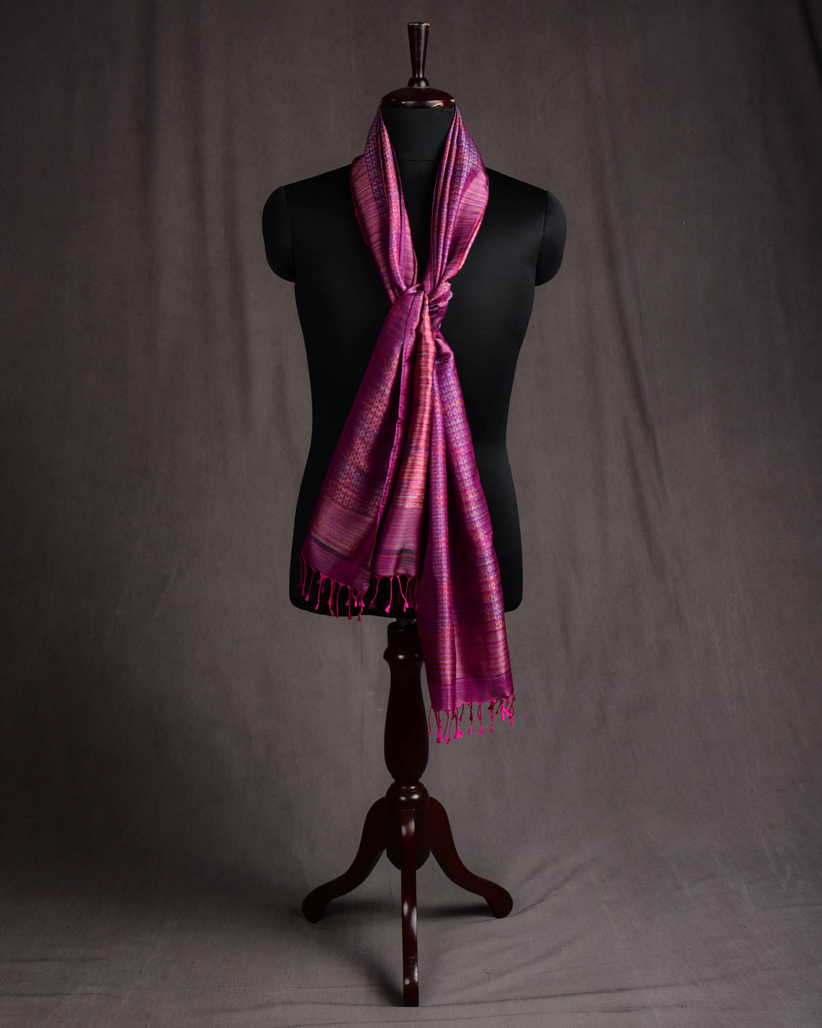 Multi-color Blue Megenta Herring Bone Tanchoi Handwoven Silk Unisex Scarf 80"x22"-HolyWeaves