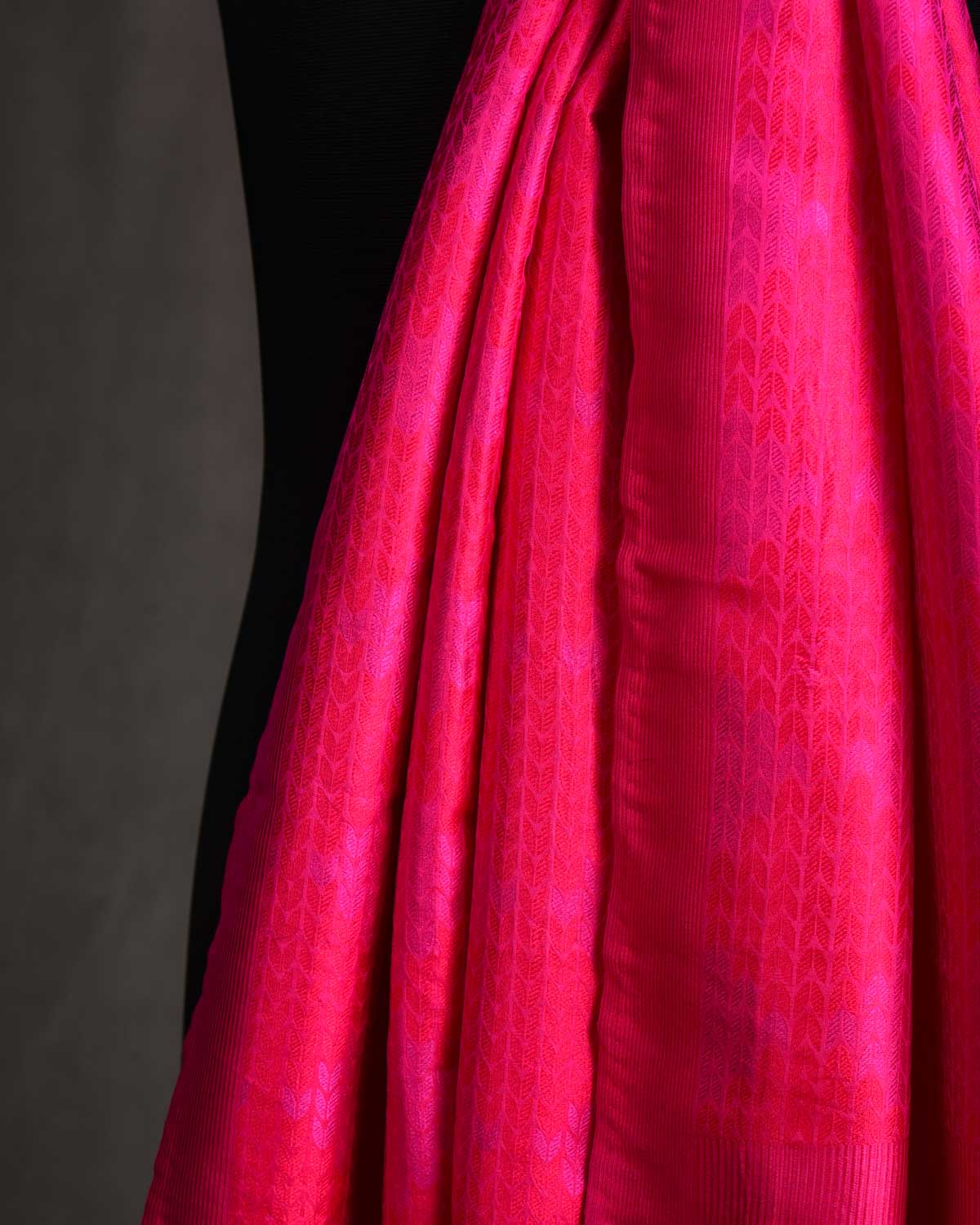 Red & Fuchsia Pink Herring Bone Tanchoi Handwoven Silk Unisex Scarf 80"x22"-HolyWeaves