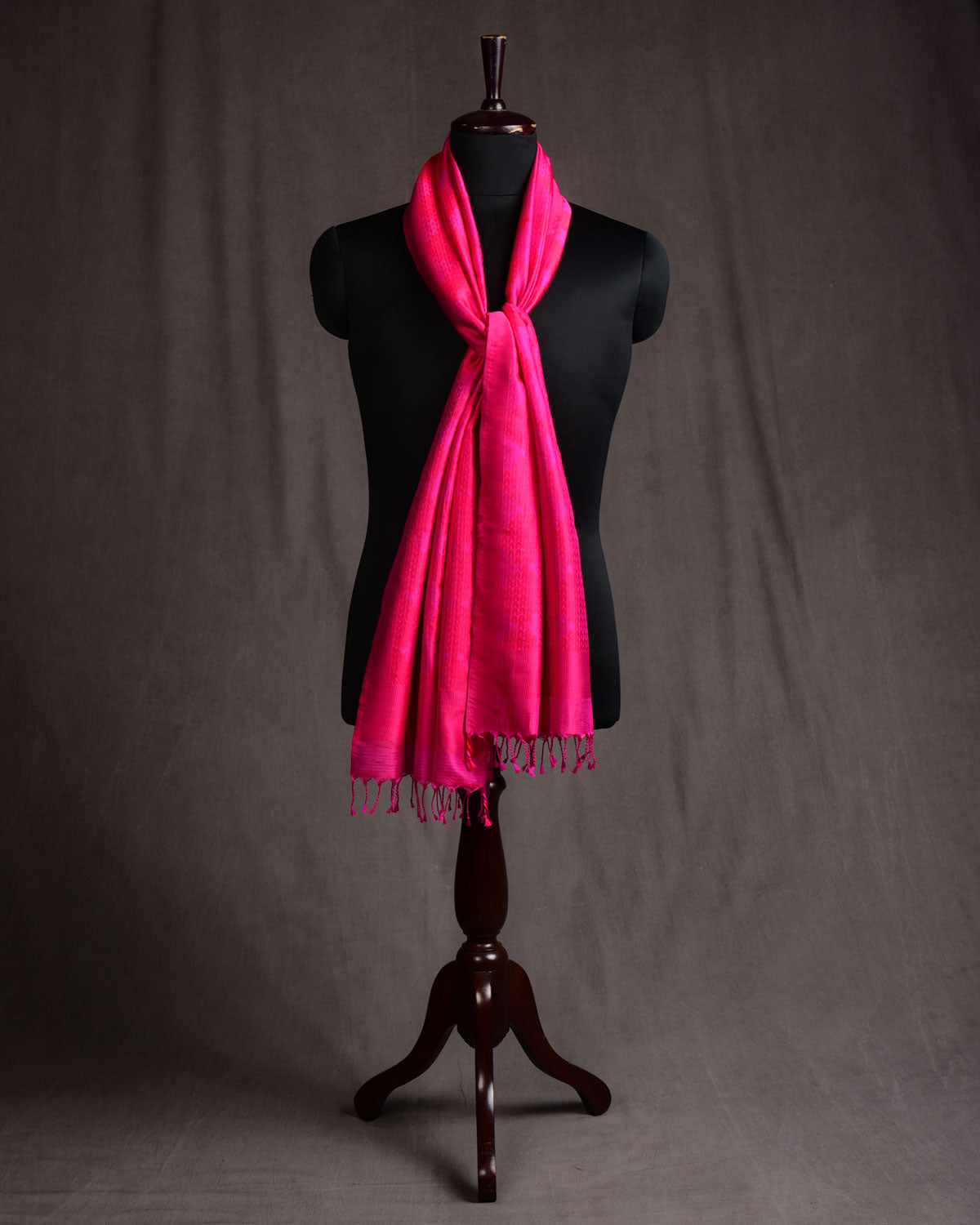 Red & Fuchsia Pink Herring Bone Tanchoi Handwoven Silk Unisex Scarf 80"x22"-HolyWeaves