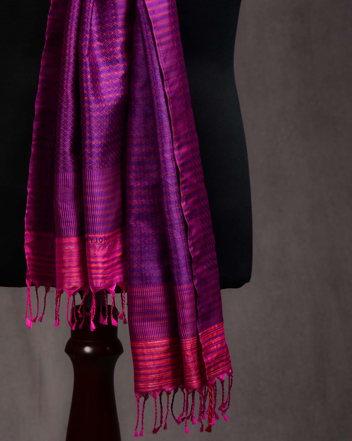 Multi-color Purple Diamonds Tanchoi Handwoven Silk Unisex Scarf 80"x22"-HolyWeaves
