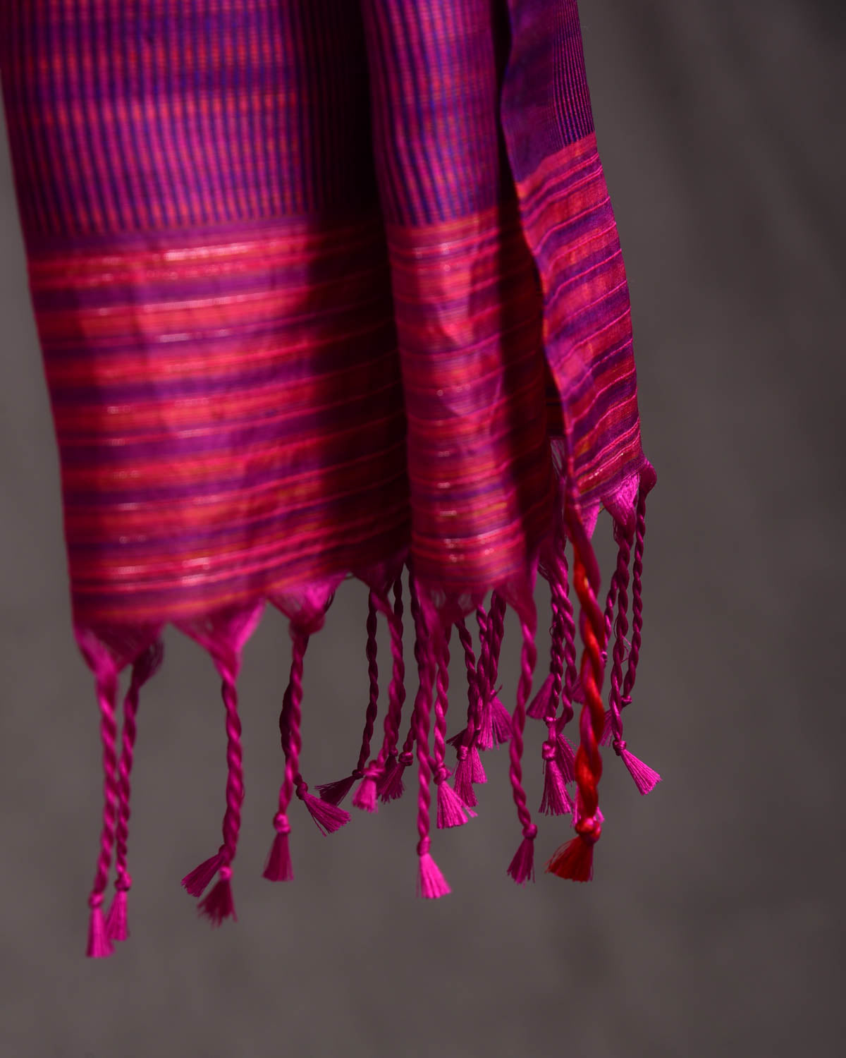 Multi-color Purple Diamonds Tanchoi Handwoven Silk Unisex Scarf 80"x22"-HolyWeaves