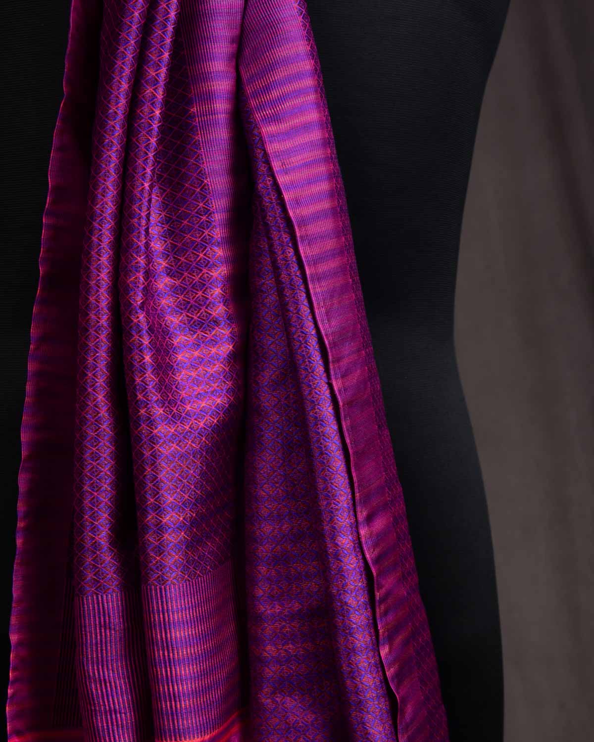 Multi-color Purple Diamonds Tanchoi Handwoven Silk Unisex Scarf 80"x22"-HolyWeaves