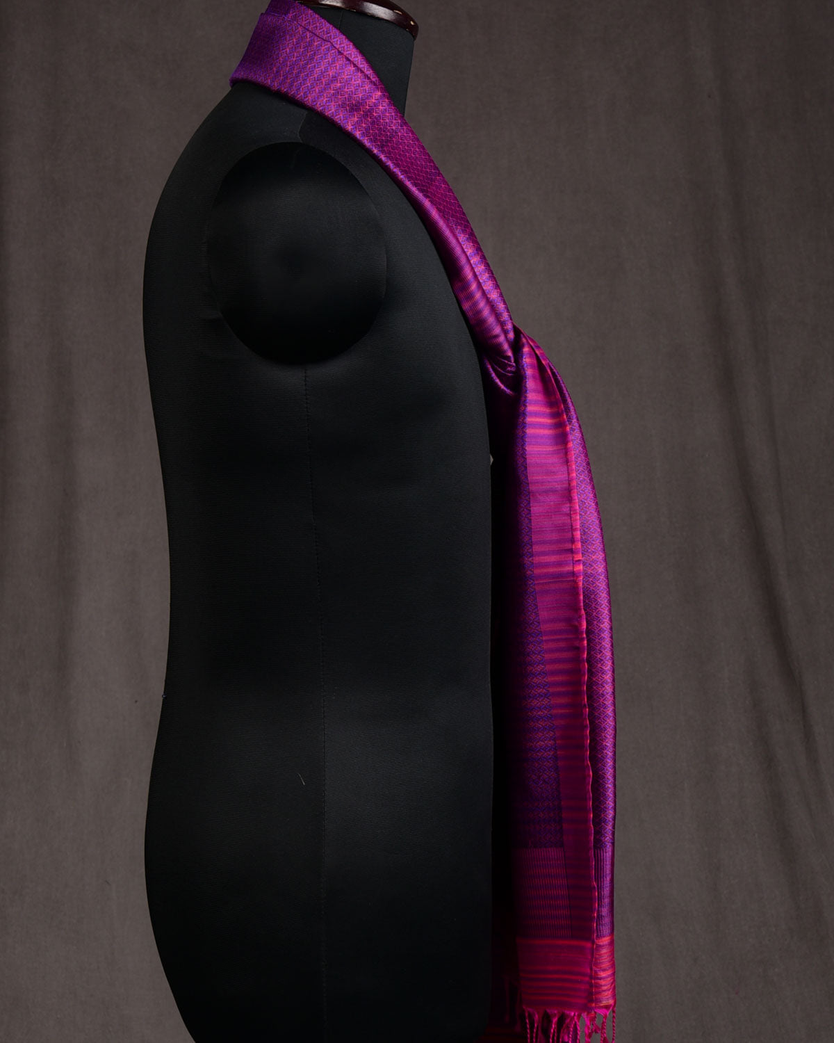 Multi-color Purple Diamonds Tanchoi Handwoven Silk Unisex Scarf 80"x22"-HolyWeaves