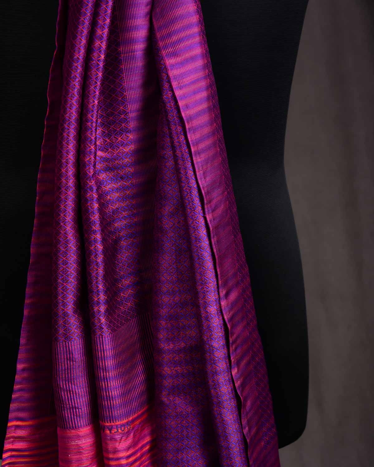 Multi-color Purple Diamonds Tanchoi Handwoven Silk Unisex Scarf 80"x22"-HolyWeaves