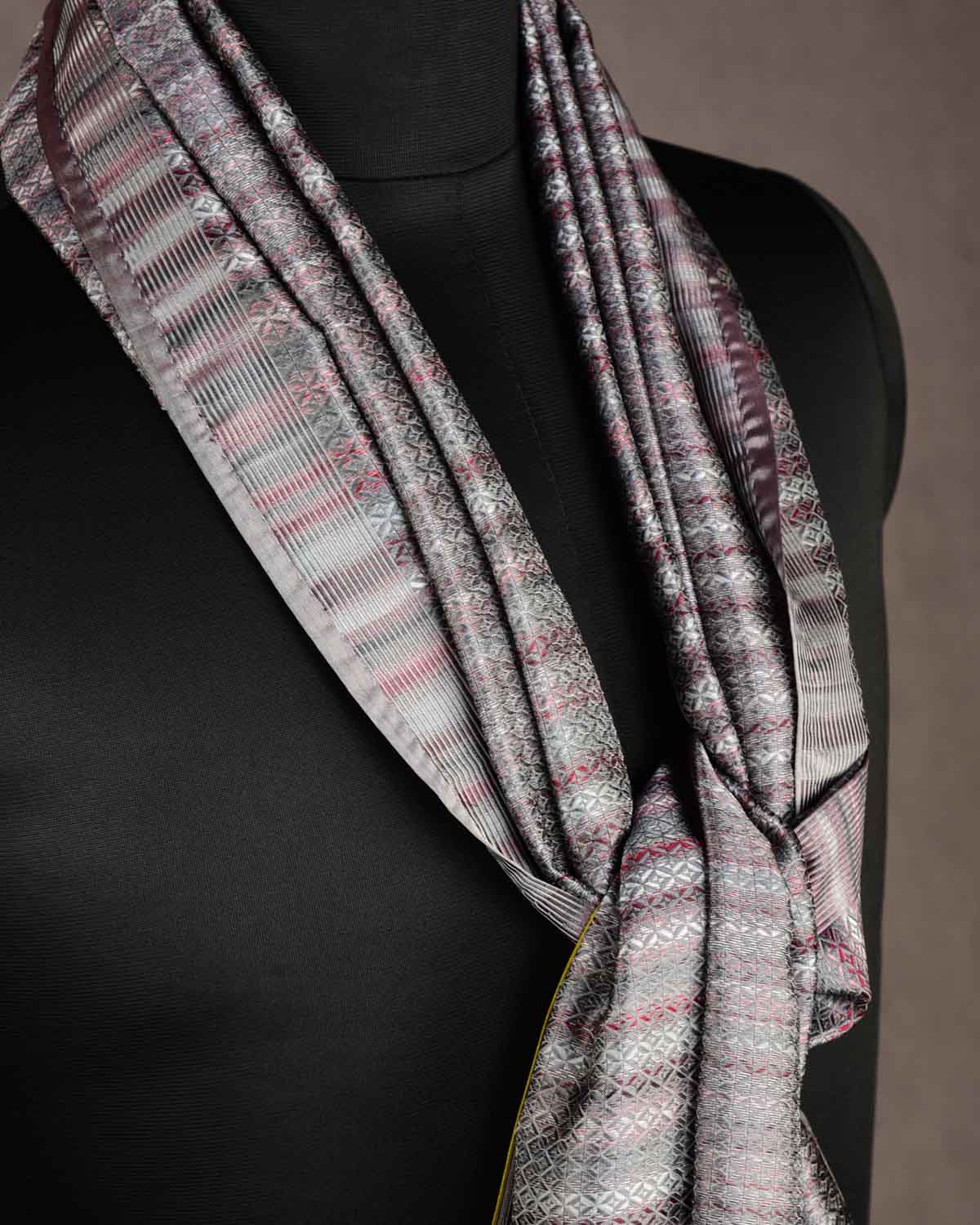 Multi-color Gray Diamonds Tanchoi Handwoven Silk Unisex Scarf 76"x22"-HolyWeaves