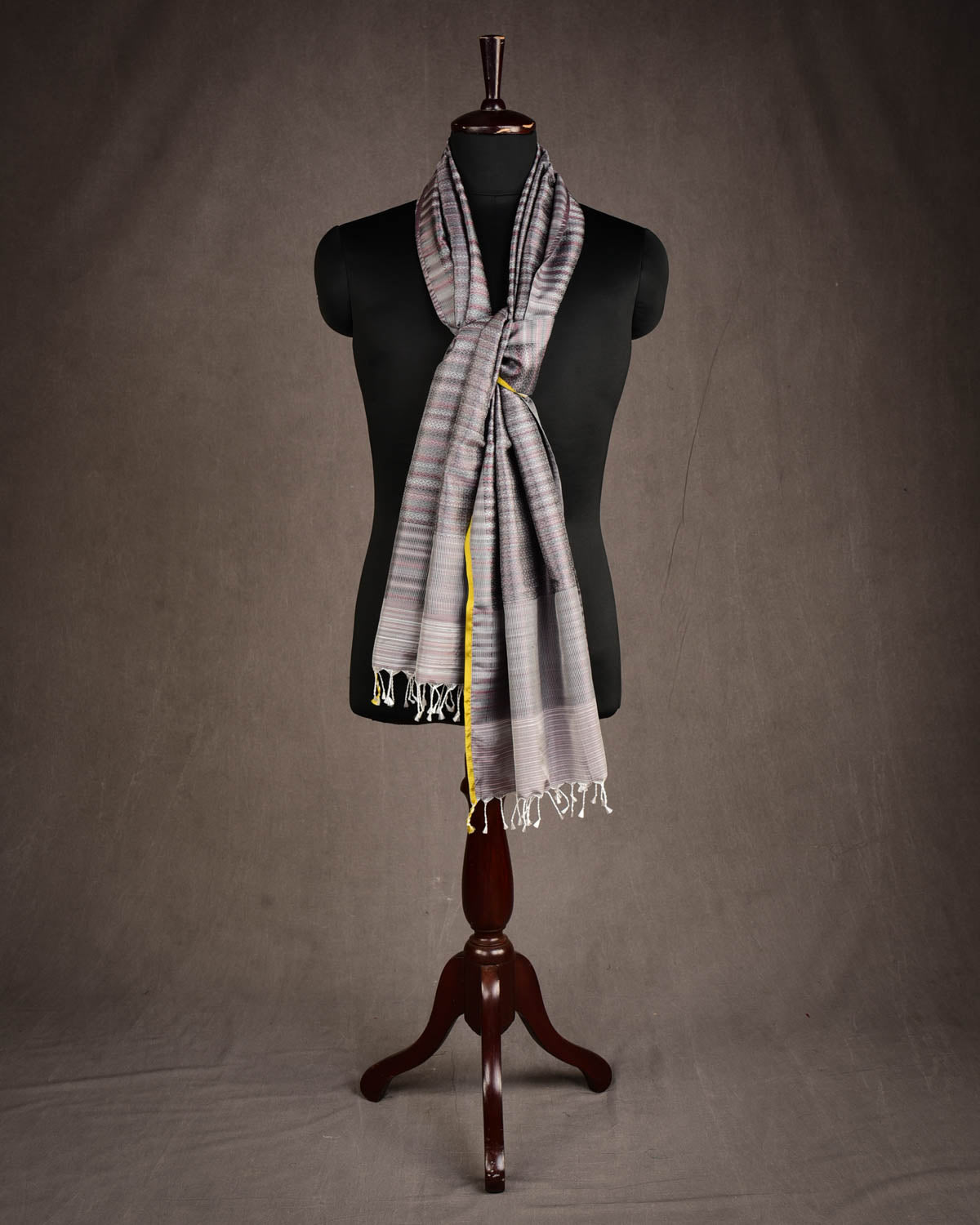 Multi-color Gray Diamonds Tanchoi Handwoven Silk Unisex Scarf 76"x22"-HolyWeaves