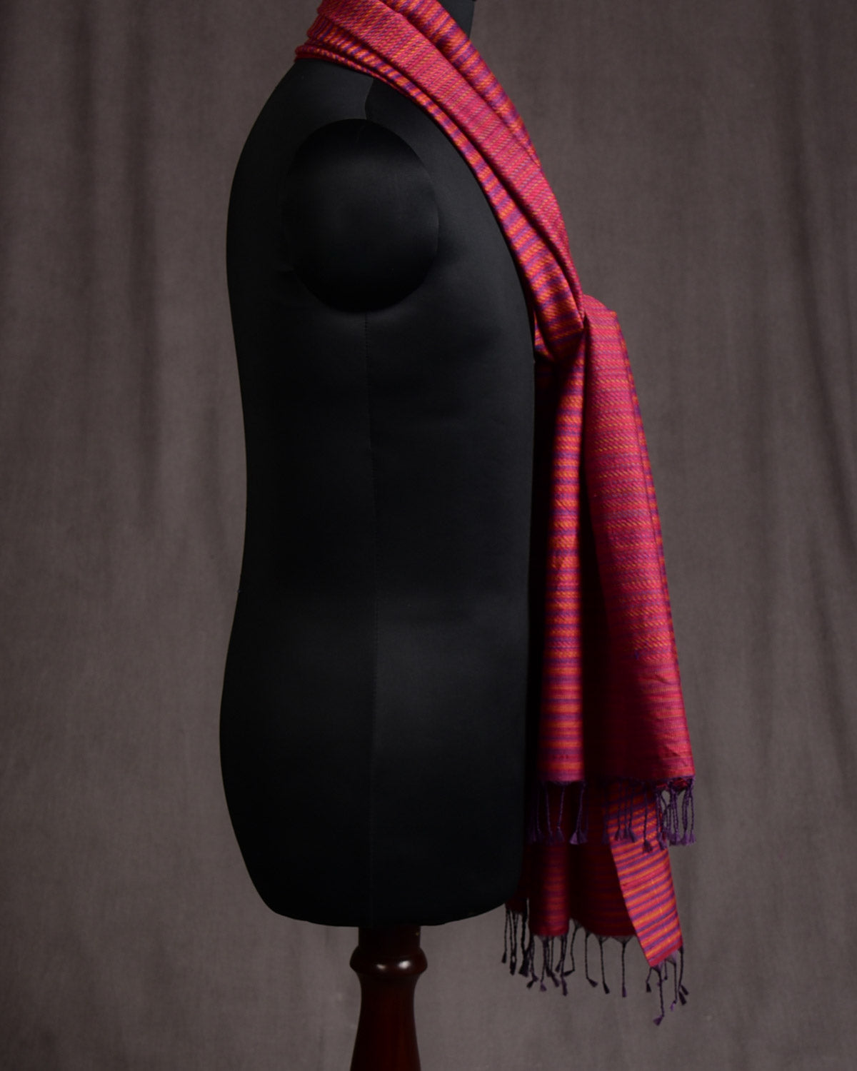 Variegated Red Handwoven Silk Wool Unisex Scarf 80"x22"-HolyWeaves