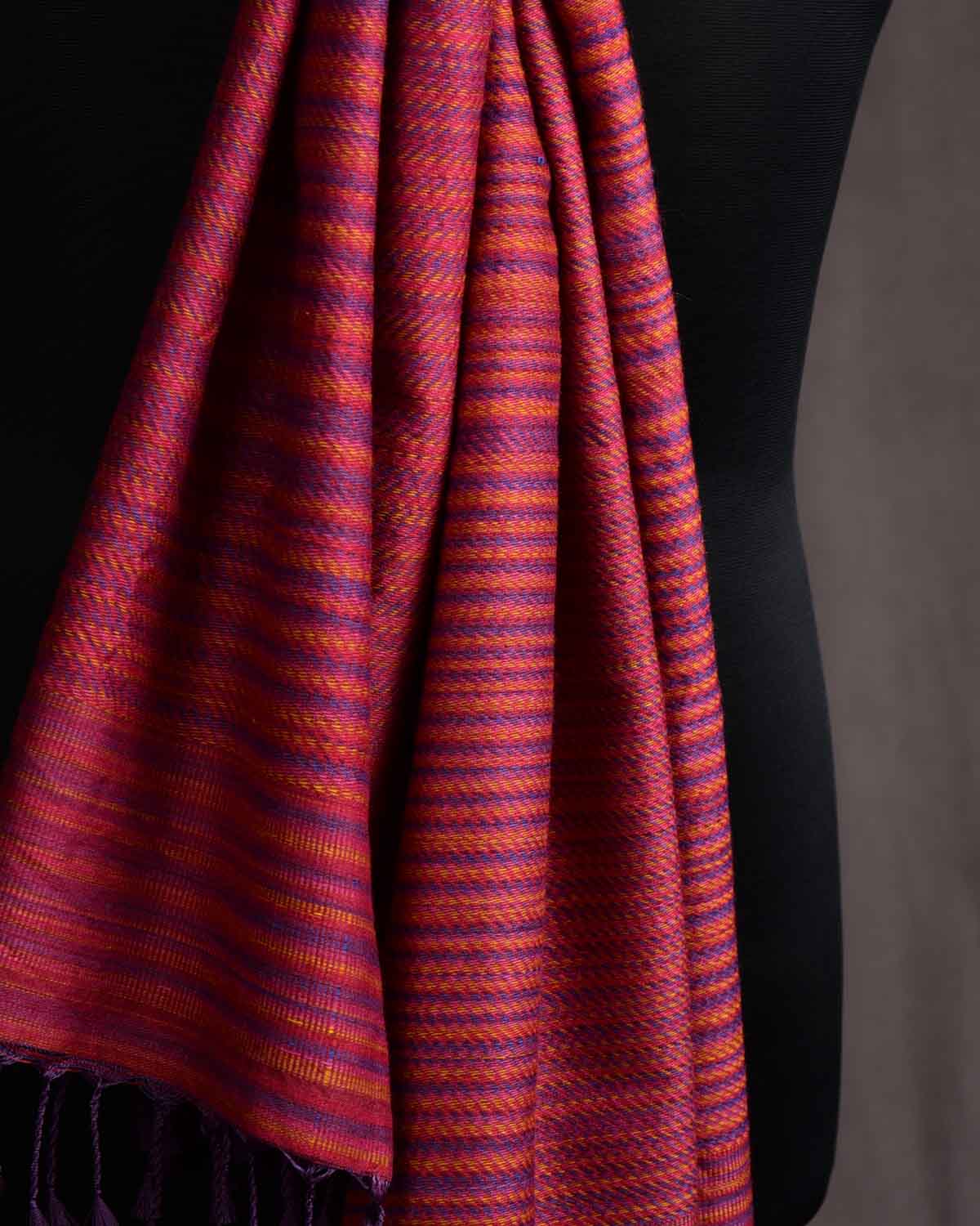 Variegated Red Handwoven Silk Wool Unisex Scarf 80"x22"-HolyWeaves