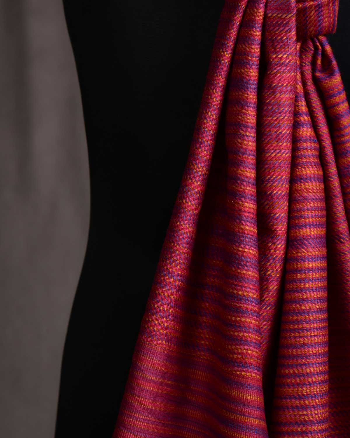 Variegated Red Handwoven Silk Wool Unisex Scarf 80"x22"-HolyWeaves