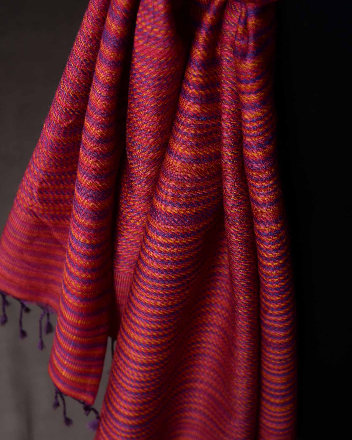 Variegated Red Handwoven Silk Wool Unisex Scarf 80"x22"-HolyWeaves